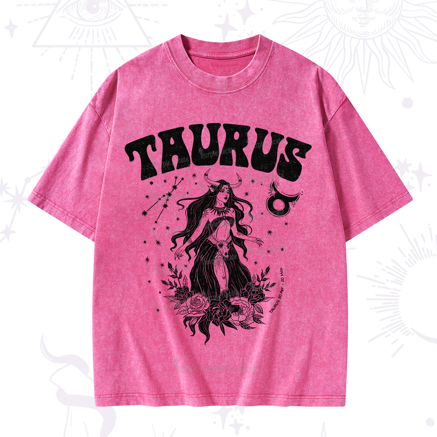 Purplehecate Taurus Zodiac Glyphs Washed T-Shirt
