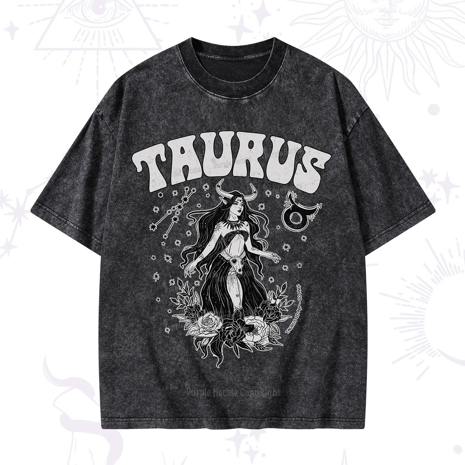 Purplehecate Taurus Zodiac Glyphs Washed T-Shirt