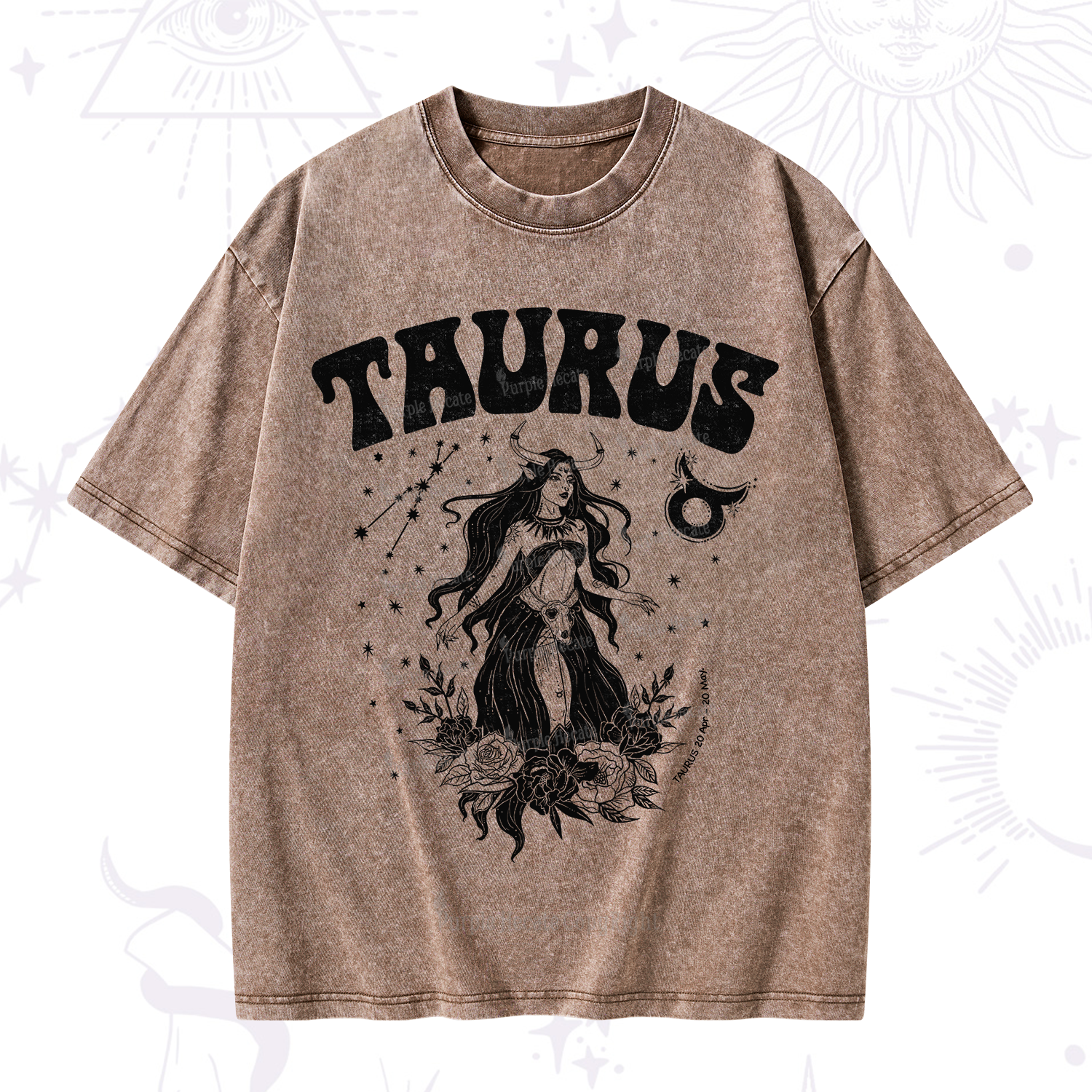 Purplehecate Taurus Zodiac Glyphs Washed T-Shirt