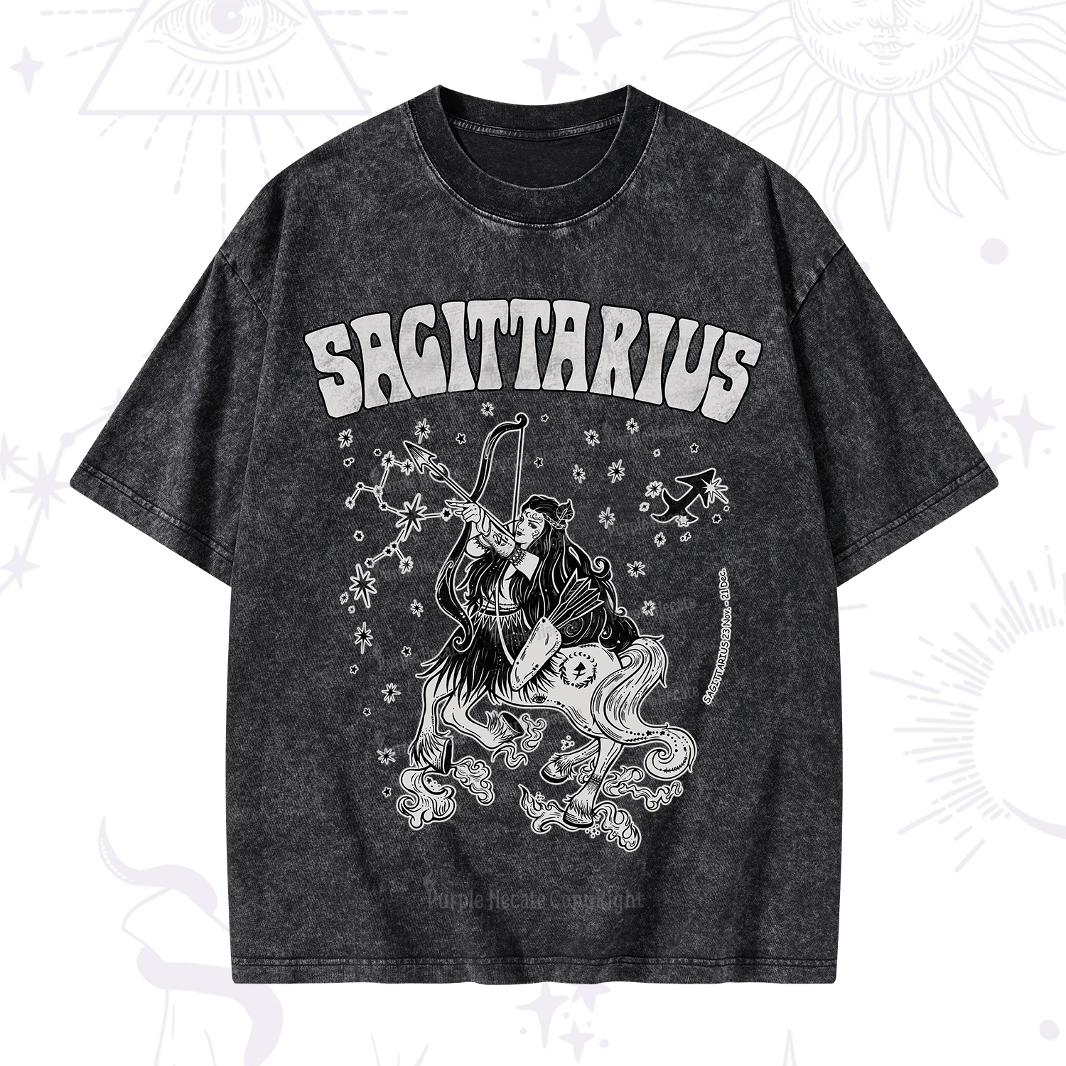 Purplehecate Sagittarius Zodiac Glyphs Washed T-Shirt