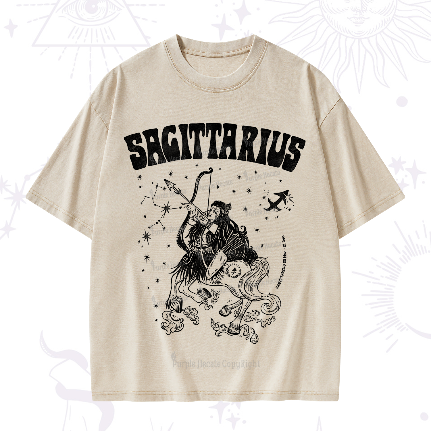 Purplehecate Sagittarius Zodiac Glyphs Washed T-Shirt