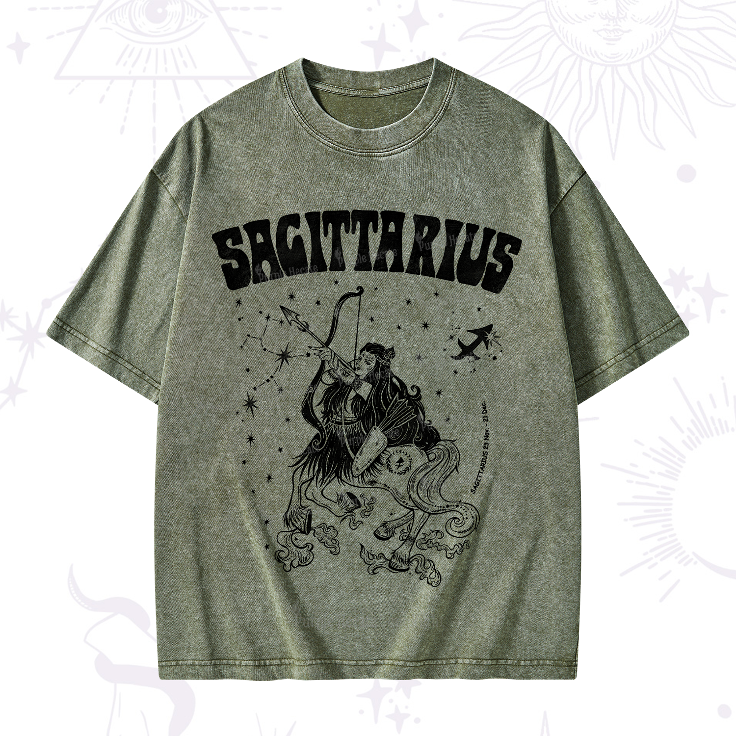 Purplehecate Sagittarius Zodiac Glyphs Washed T-Shirt