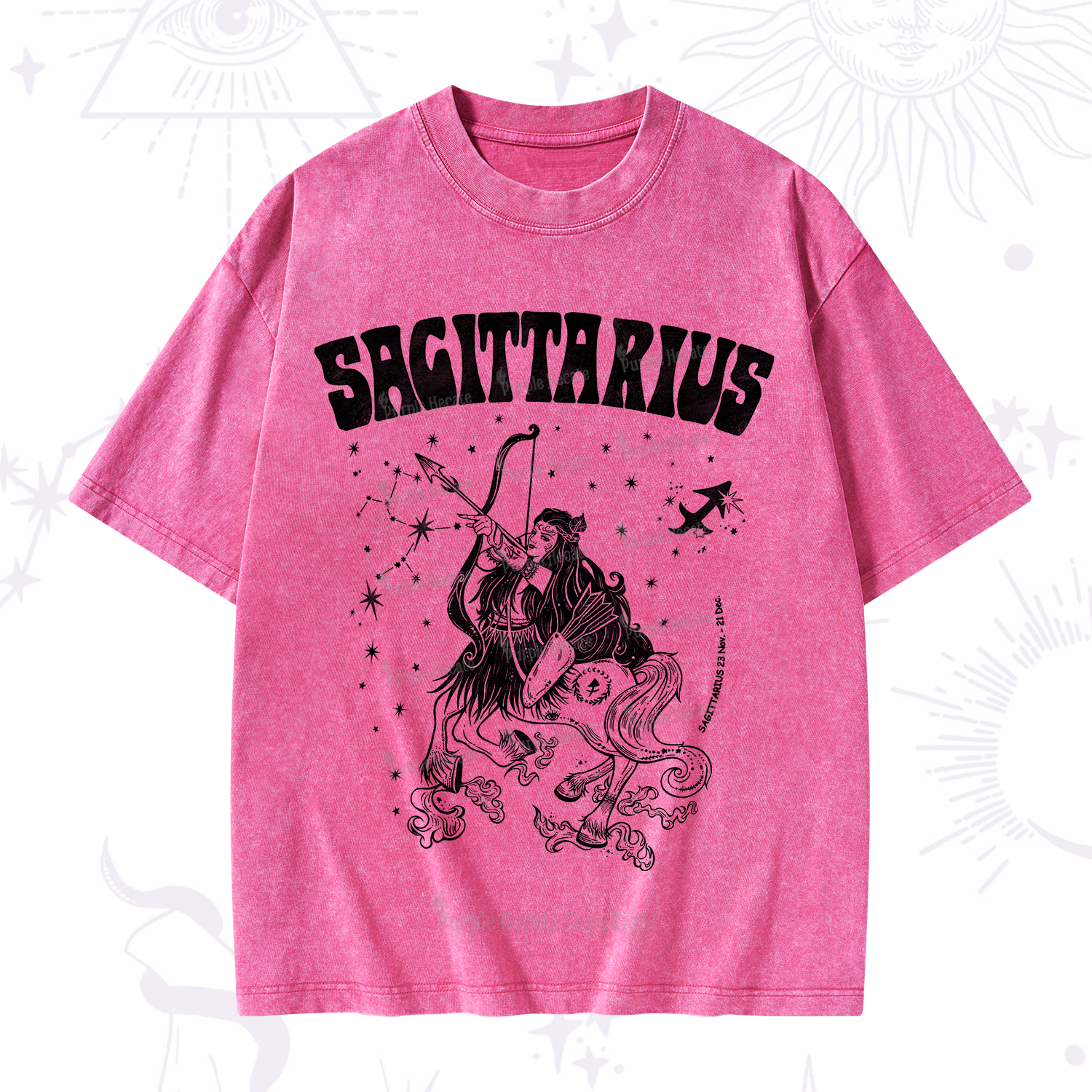 Purplehecate Sagittarius Zodiac Glyphs Washed T-Shirt