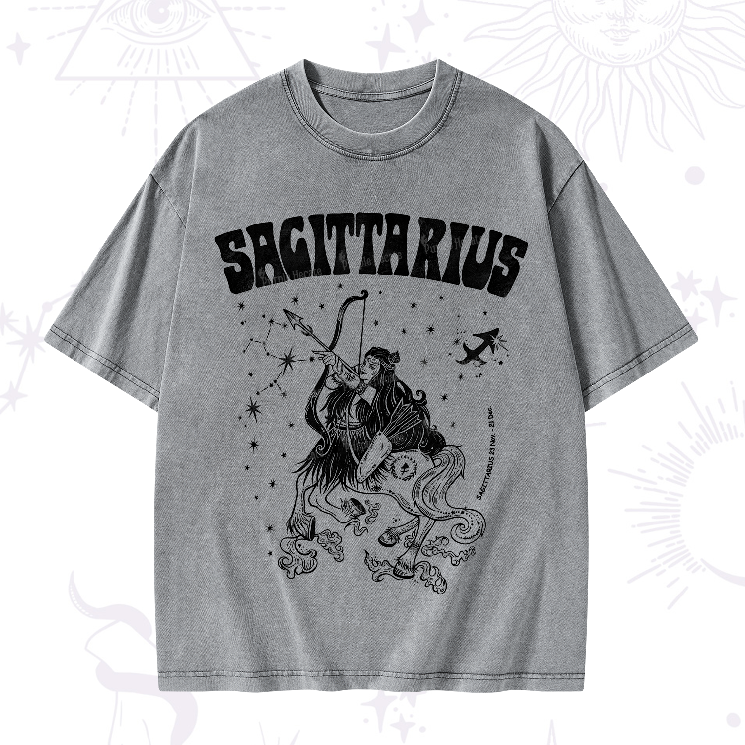 Purplehecate Sagittarius Zodiac Glyphs Washed T-Shirt