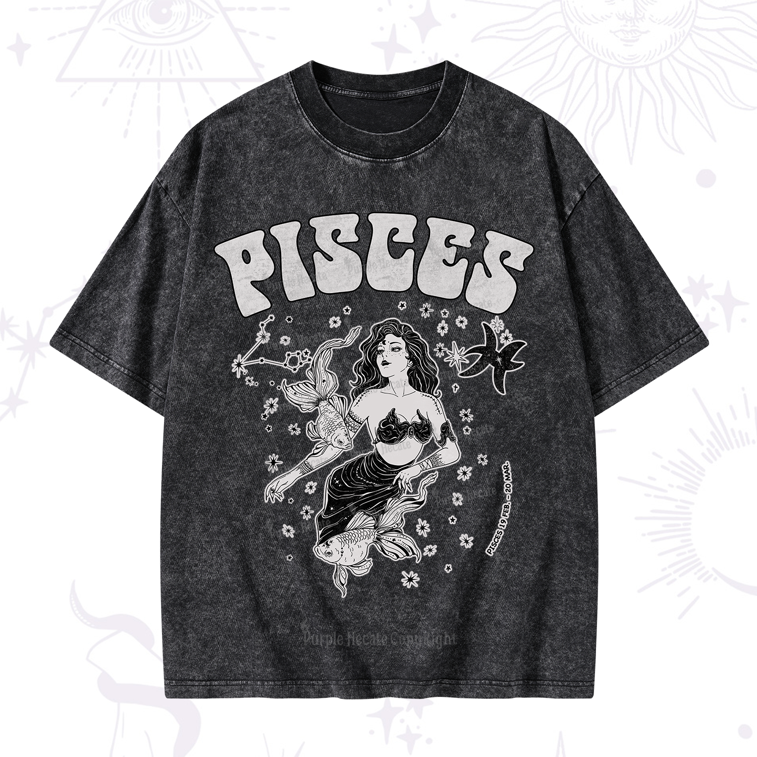Purplehecate Pisces Zodiac Glyphs Washed T-Shirt