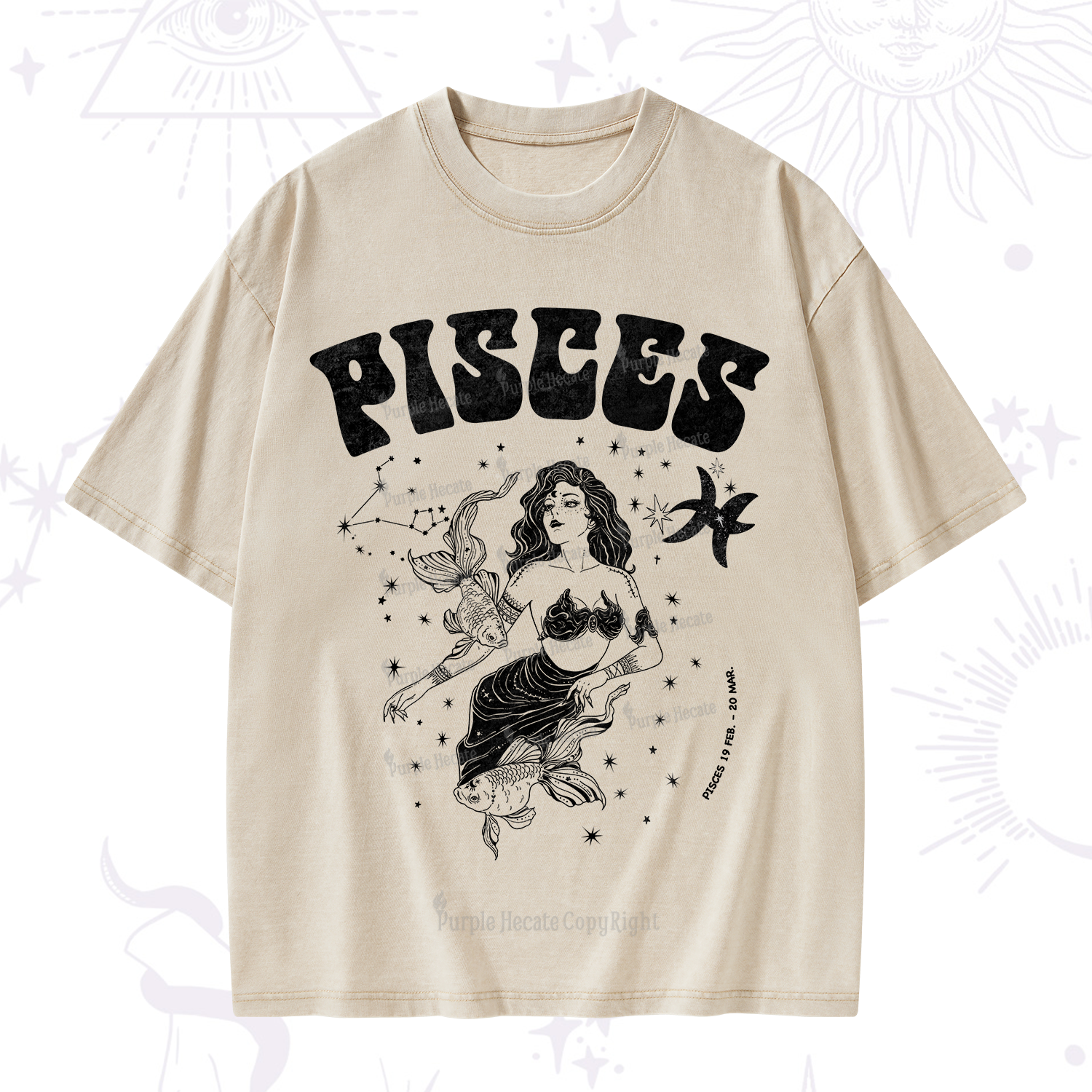 Purplehecate Pisces Zodiac Glyphs Washed T-Shirt