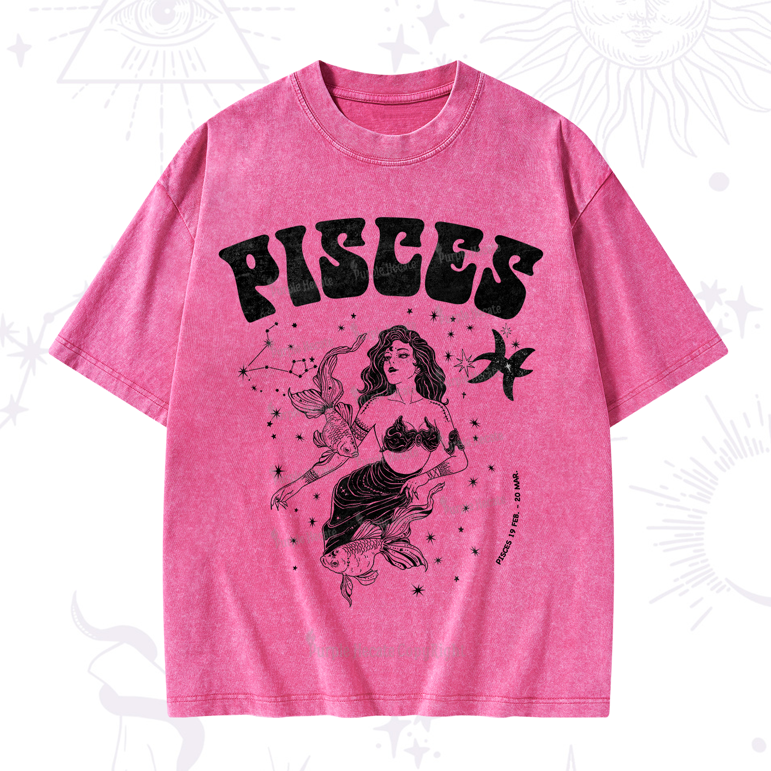 Purplehecate Pisces Zodiac Glyphs Washed T-Shirt