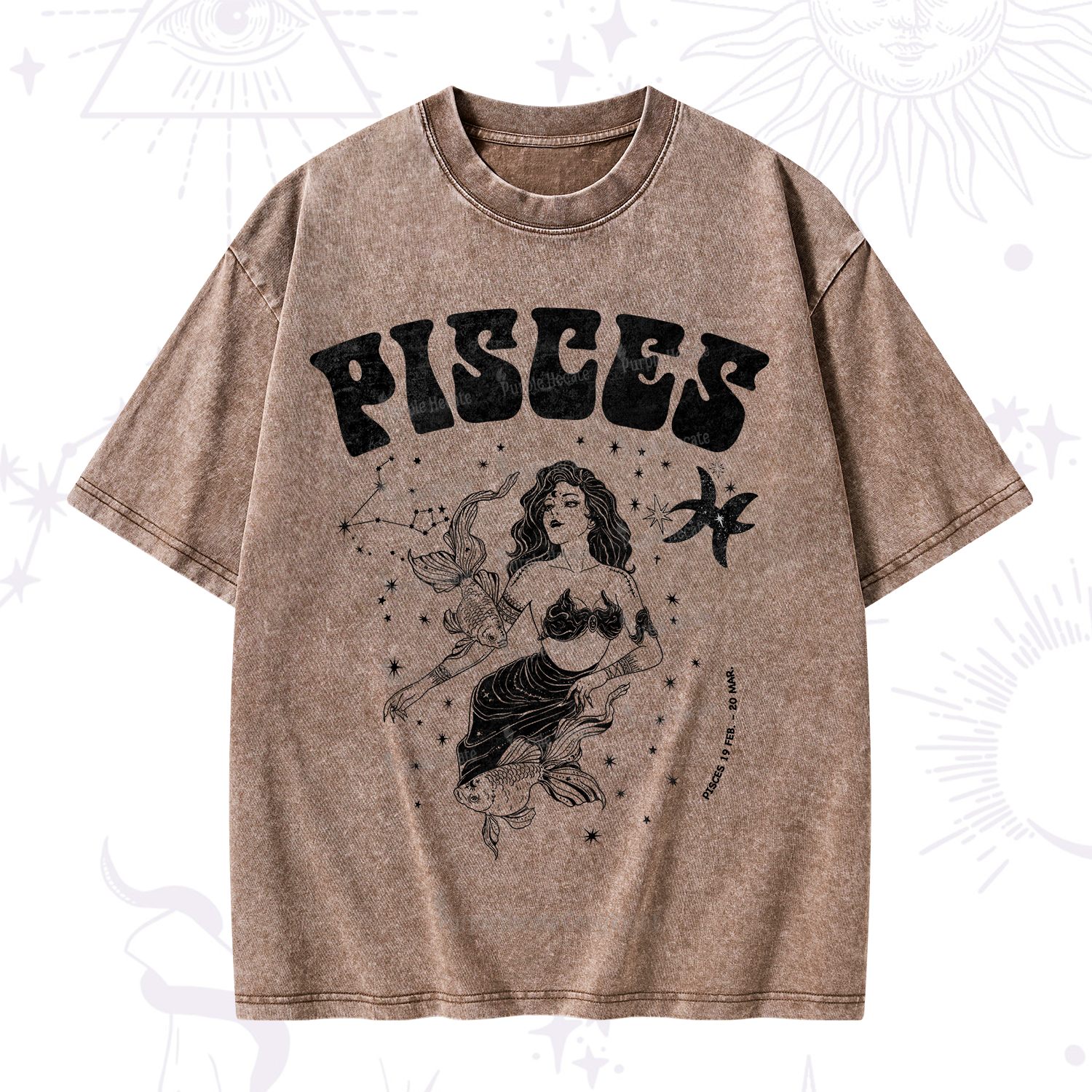 Purplehecate Pisces Zodiac Glyphs Washed T-Shirt