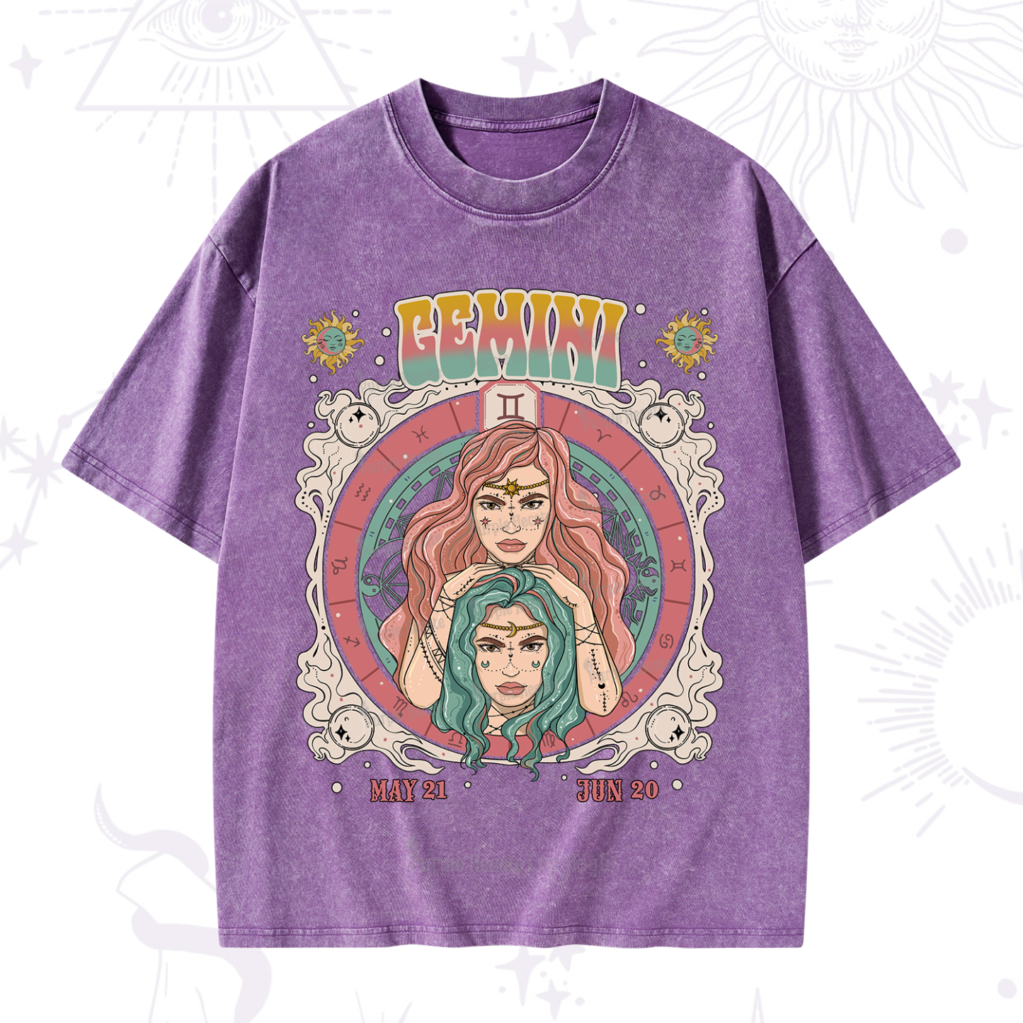Purplehecate Gemini Cosmic Zodiac Washed T-Shirt