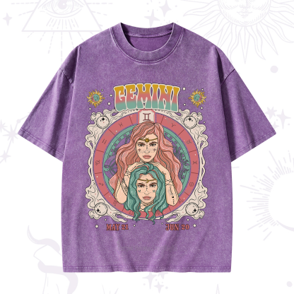 Purplehecate Gemini Cosmic Zodiac Washed T-Shirt