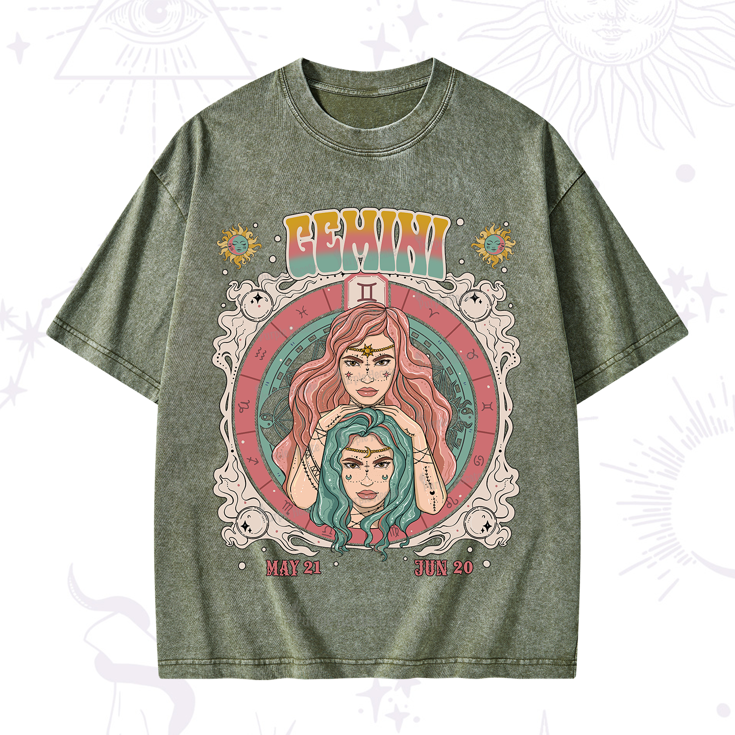 Purplehecate Gemini Cosmic Zodiac Washed T-Shirt