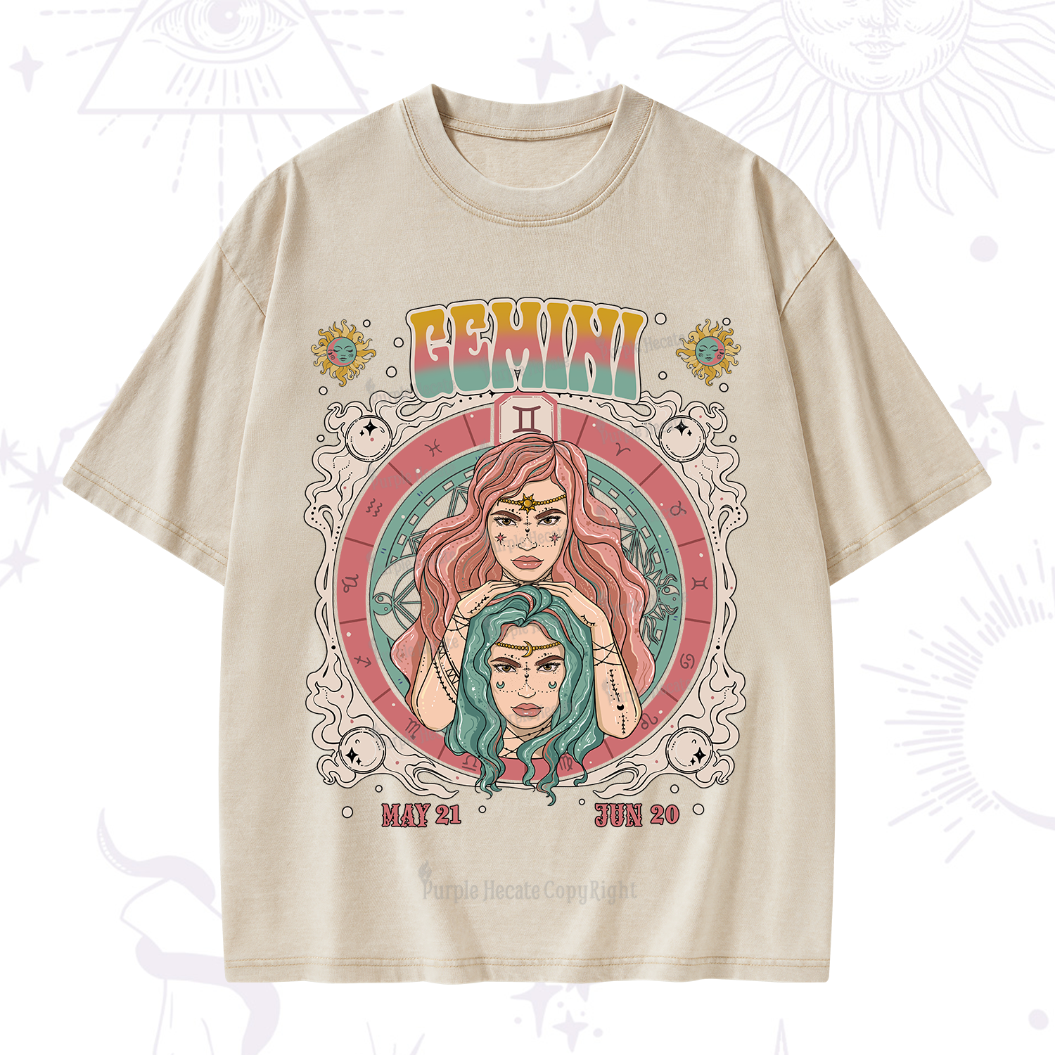 Purplehecate Gemini Cosmic Zodiac Washed T-Shirt