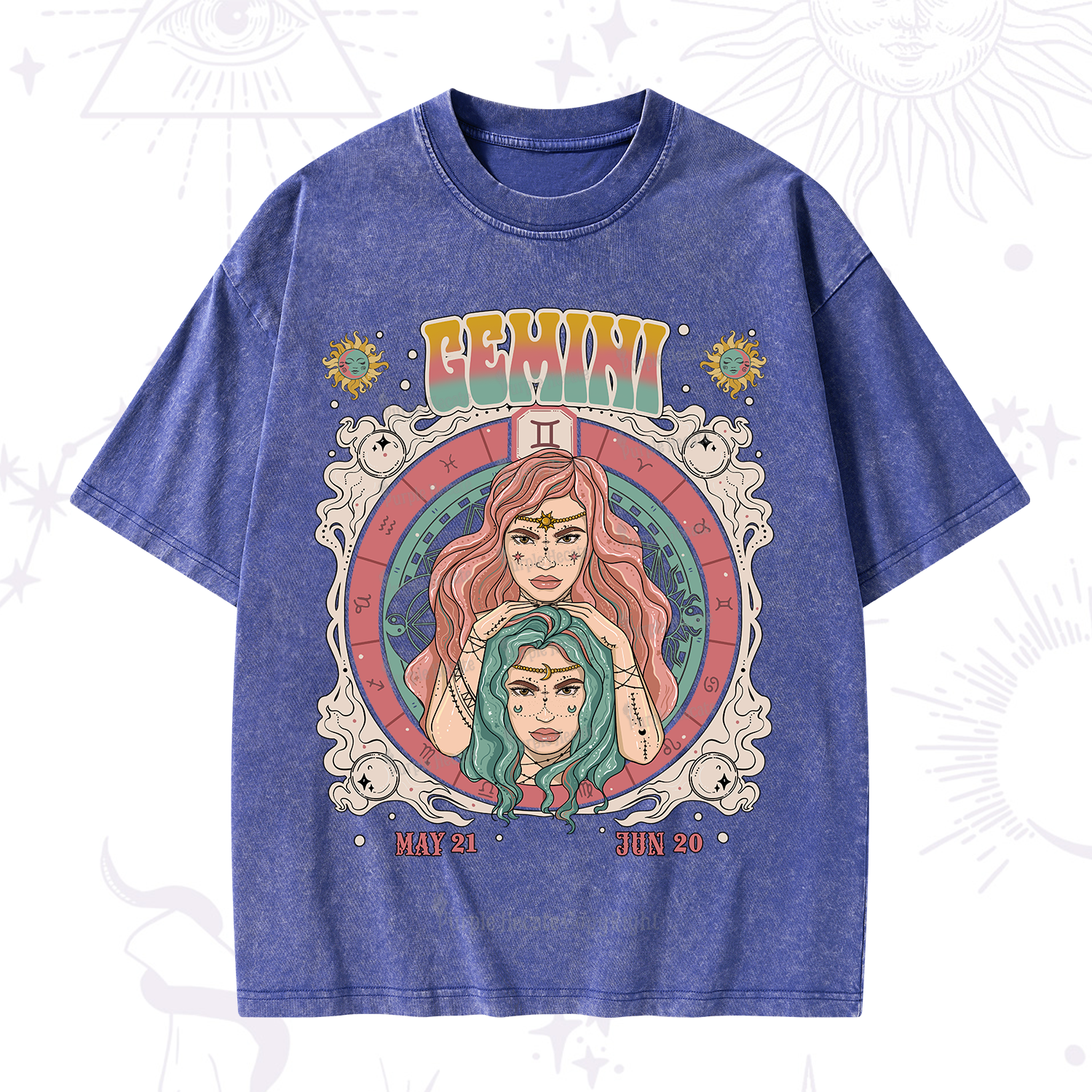 Purplehecate Gemini Cosmic Zodiac Washed T-Shirt