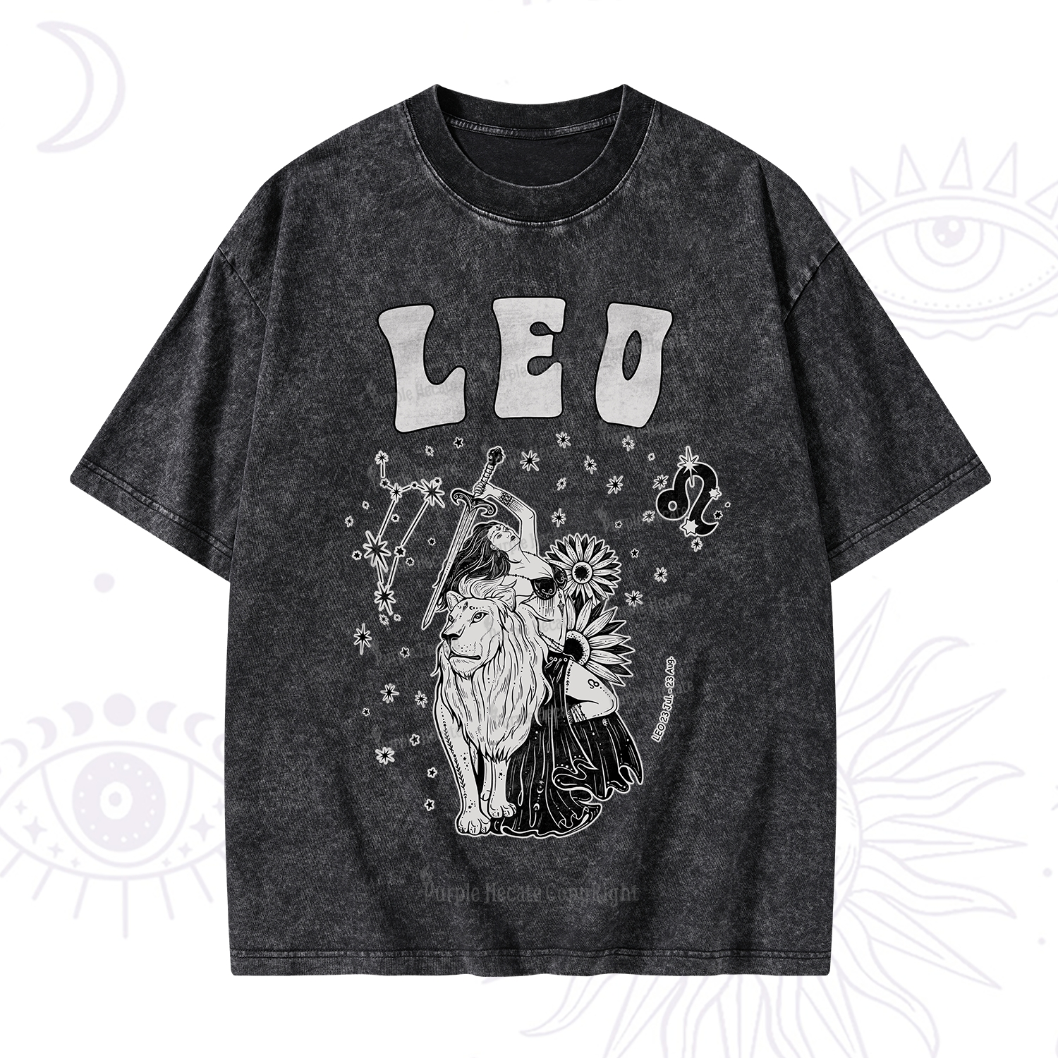 Purplehecate Leo Zodiac Glyphs  Washed T-Shirt