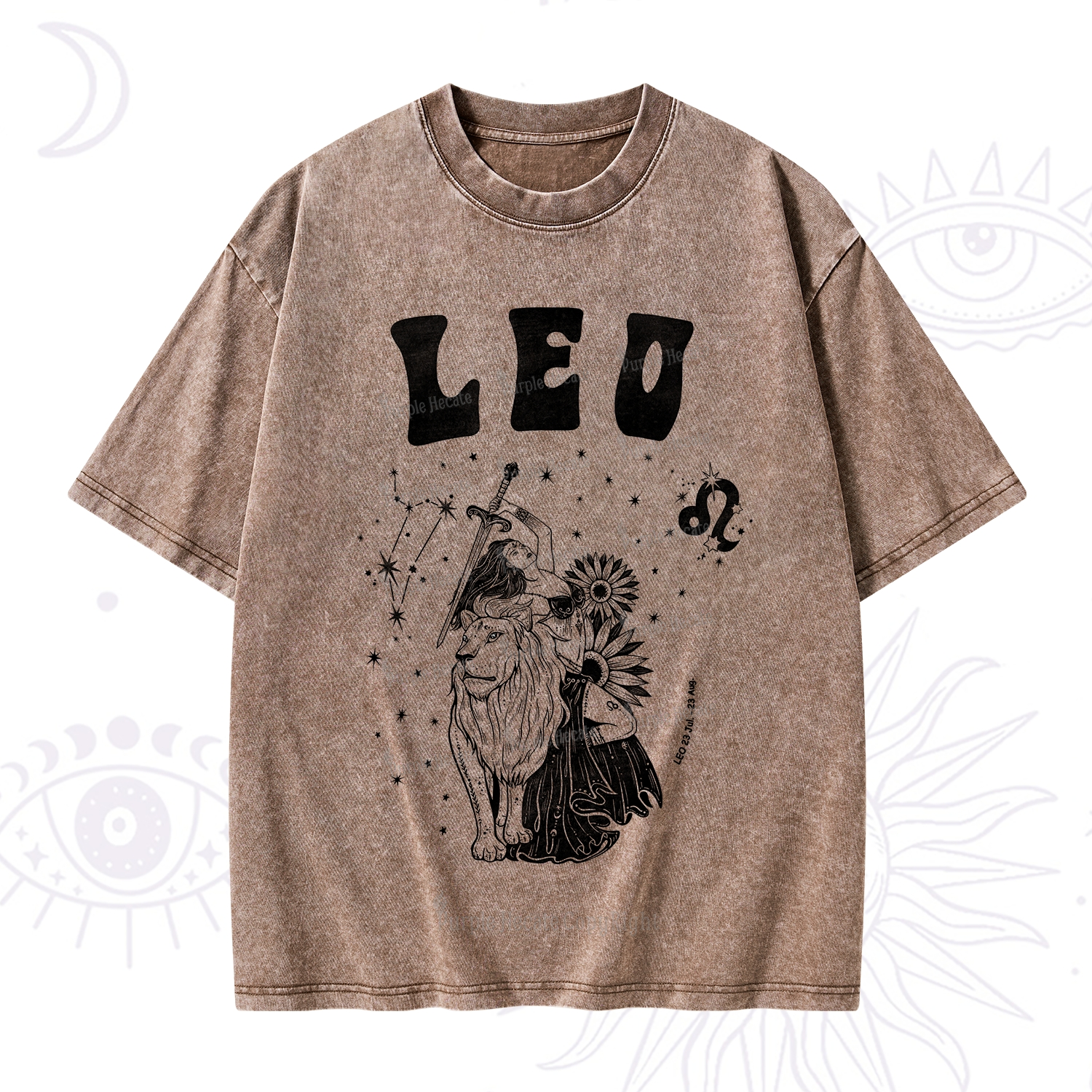 Purplehecate Leo Zodiac Glyphs  Washed T-Shirt