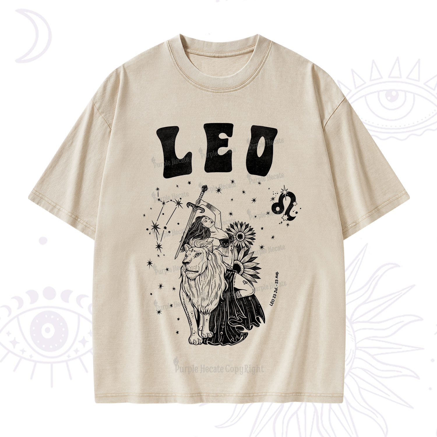 Purplehecate Leo Zodiac Glyphs  Washed T-Shirt