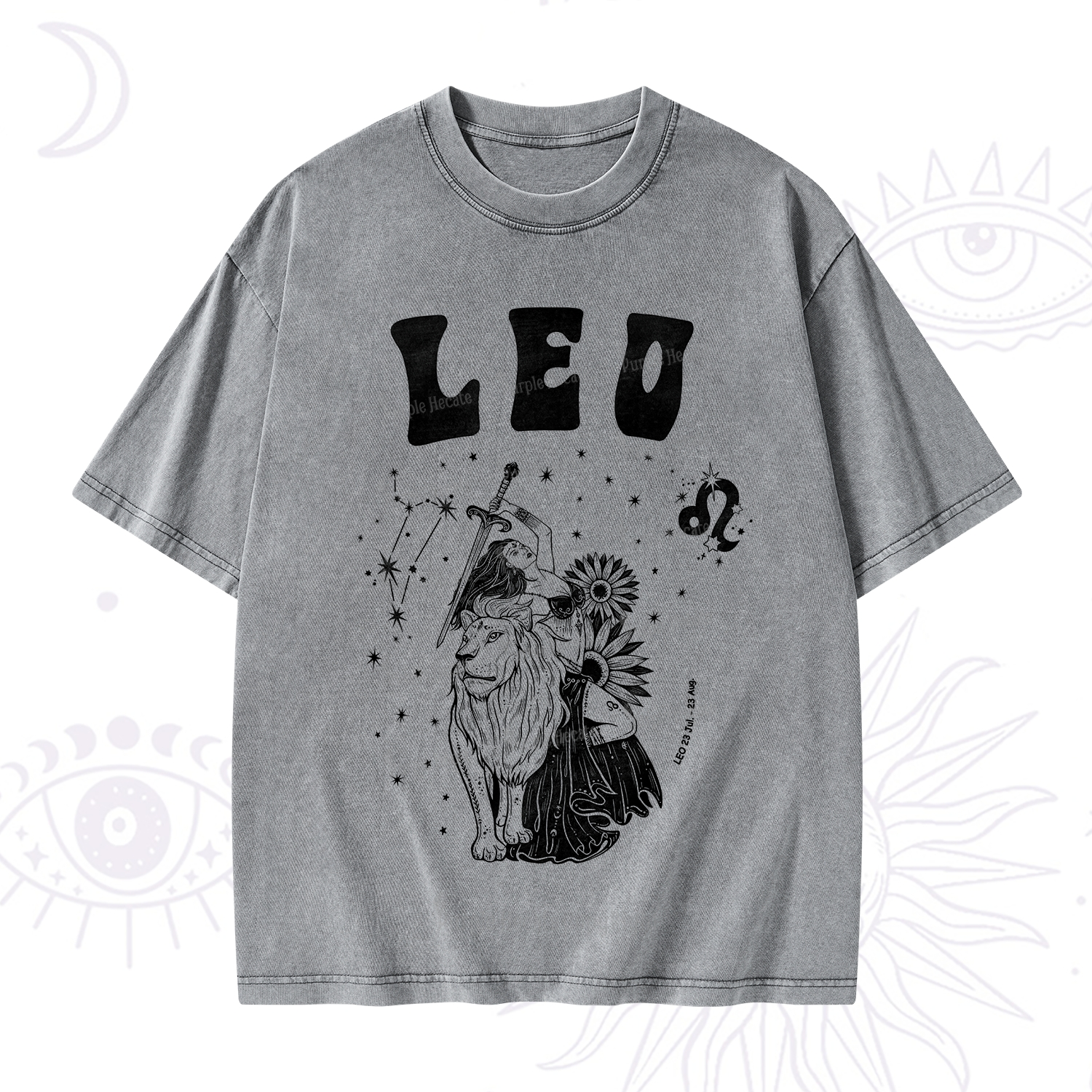 Purplehecate Leo Zodiac Glyphs  Washed T-Shirt