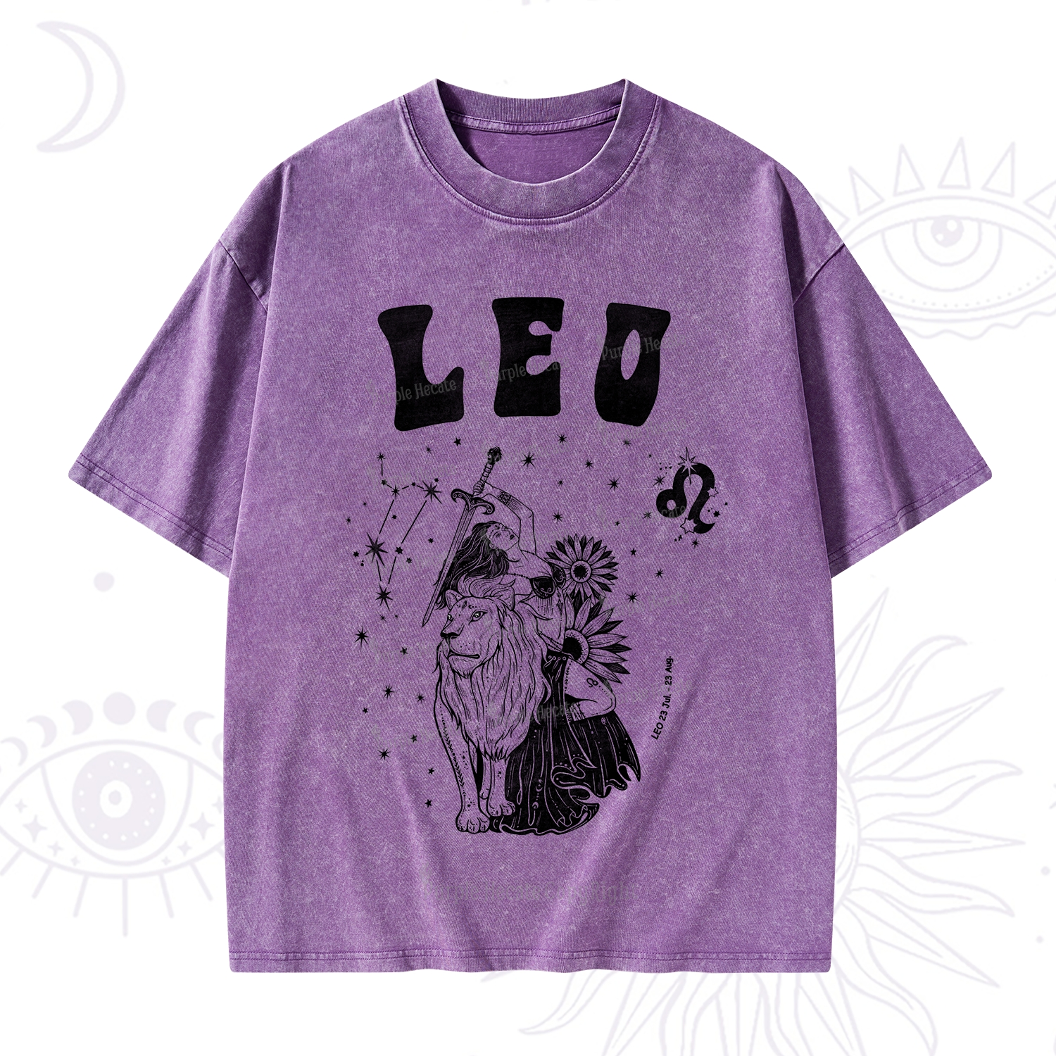Purplehecate Leo Zodiac Glyphs  Washed T-Shirt