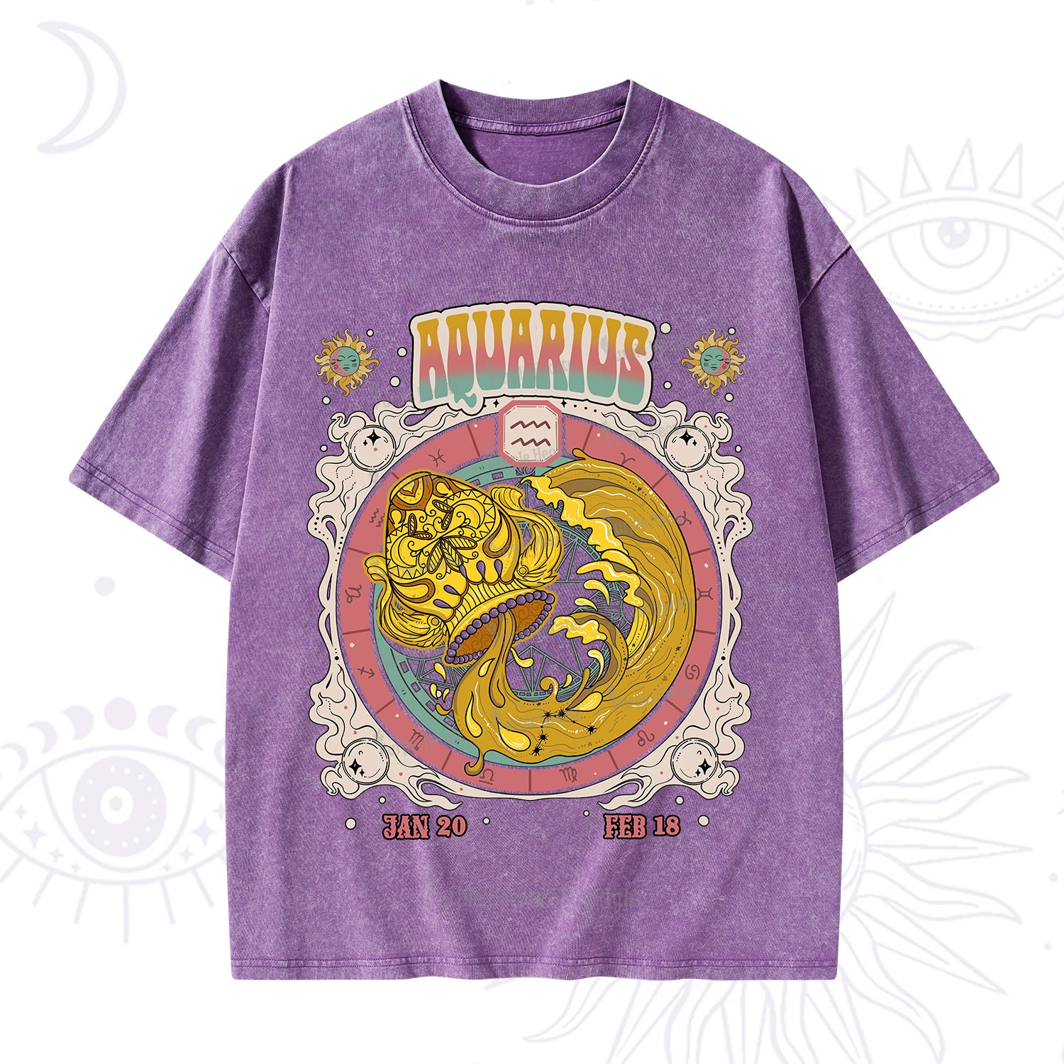Purplehecate Aquarius Cosmic Zodiac Washed T-Shirt