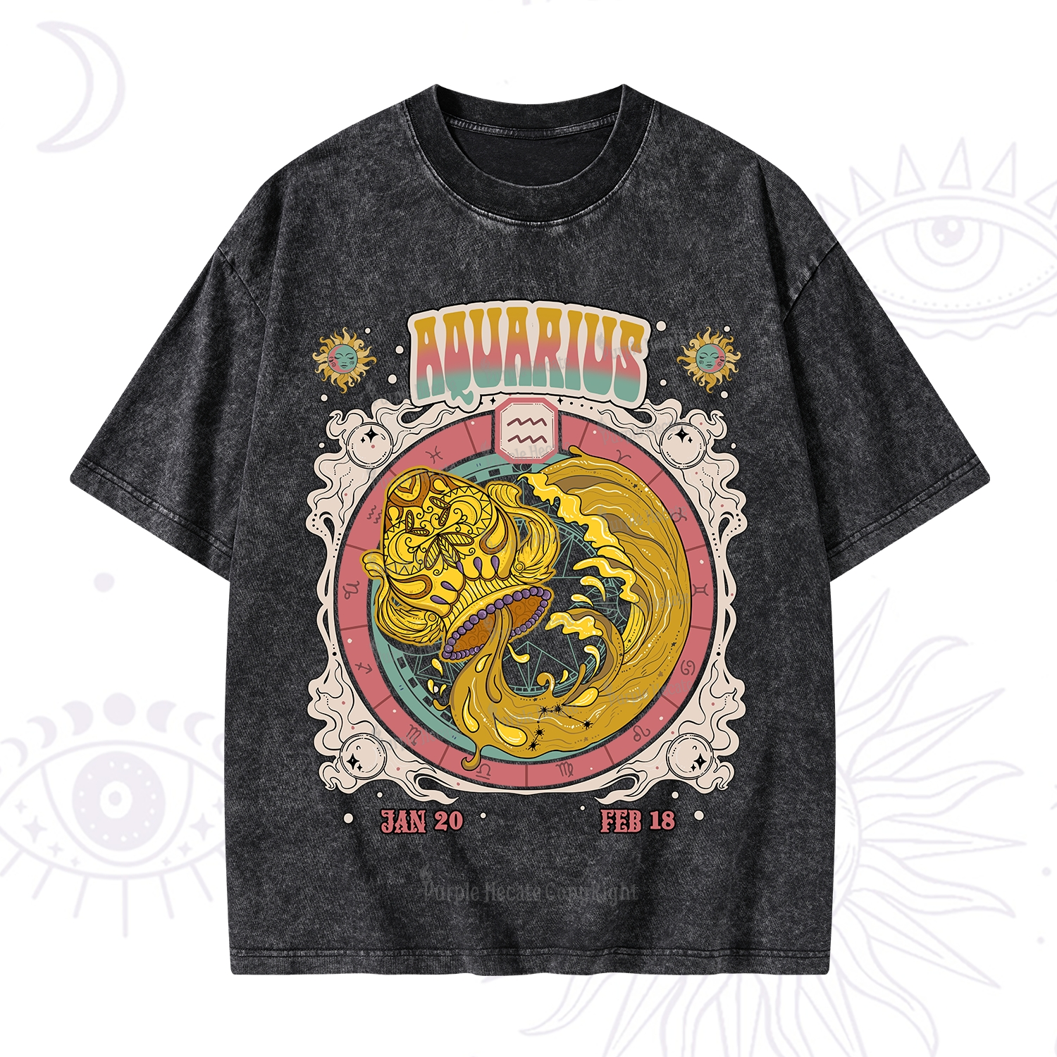 Purplehecate Aquarius Cosmic Zodiac Washed T-Shirt