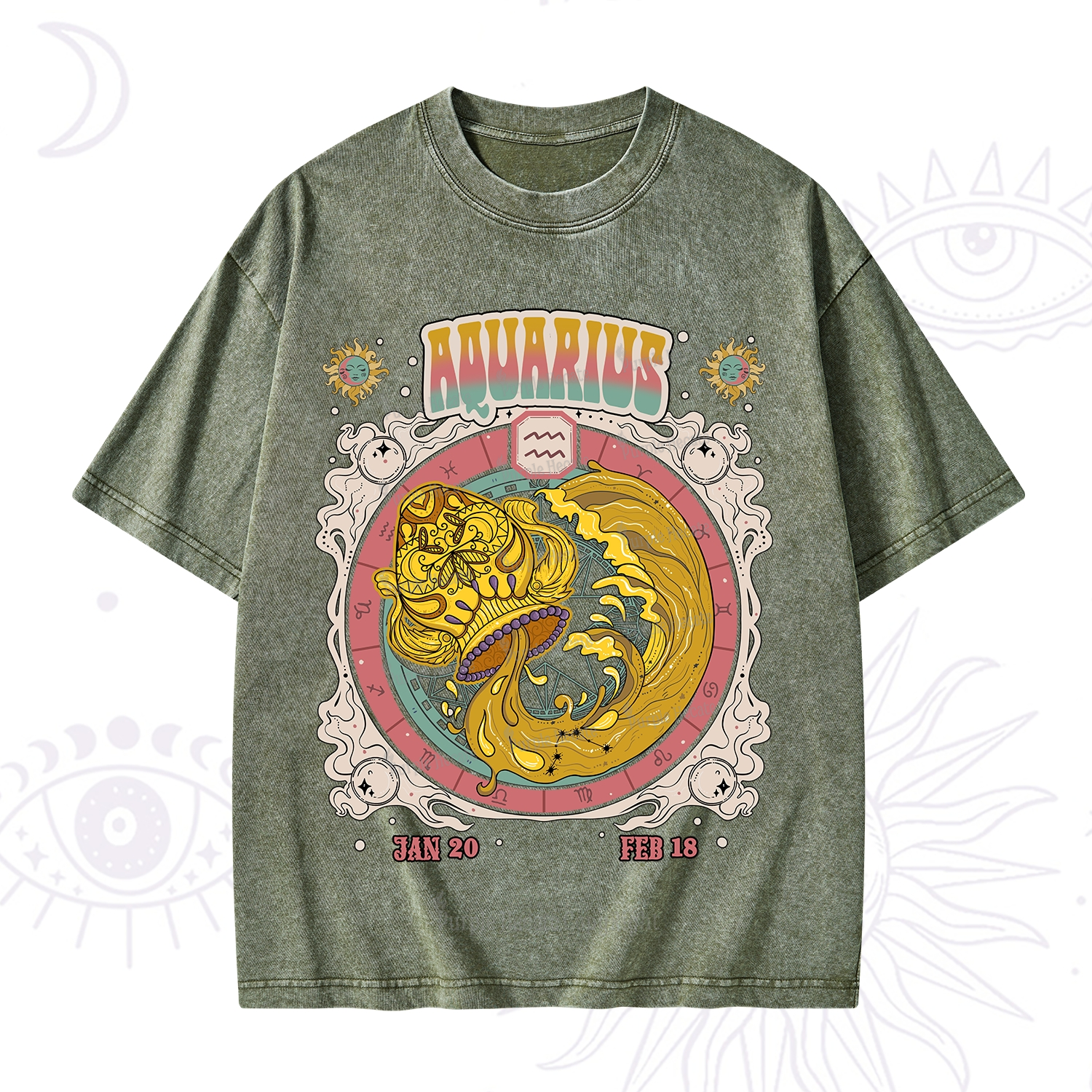 Purplehecate Aquarius Cosmic Zodiac Washed T-Shirt