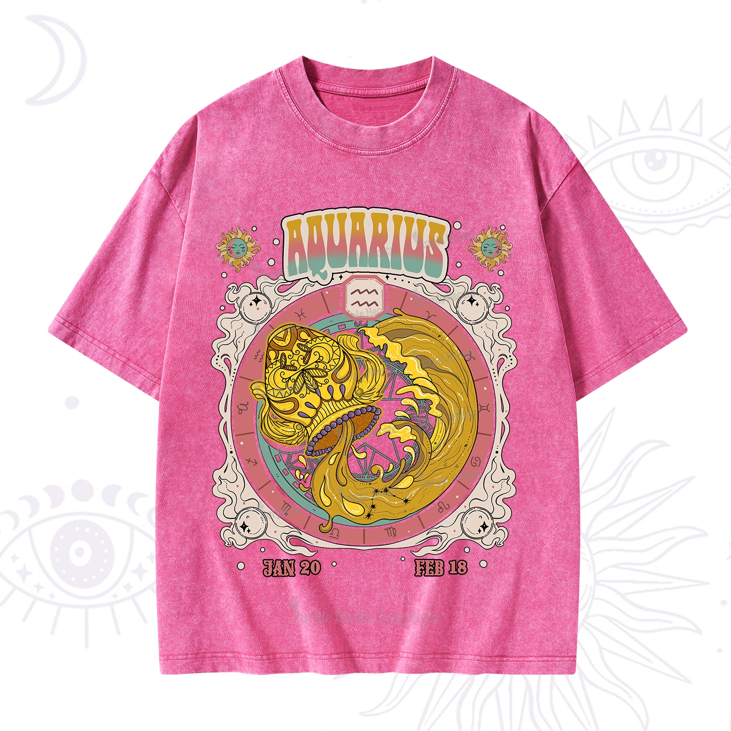 Purplehecate Aquarius Cosmic Zodiac Washed T-Shirt