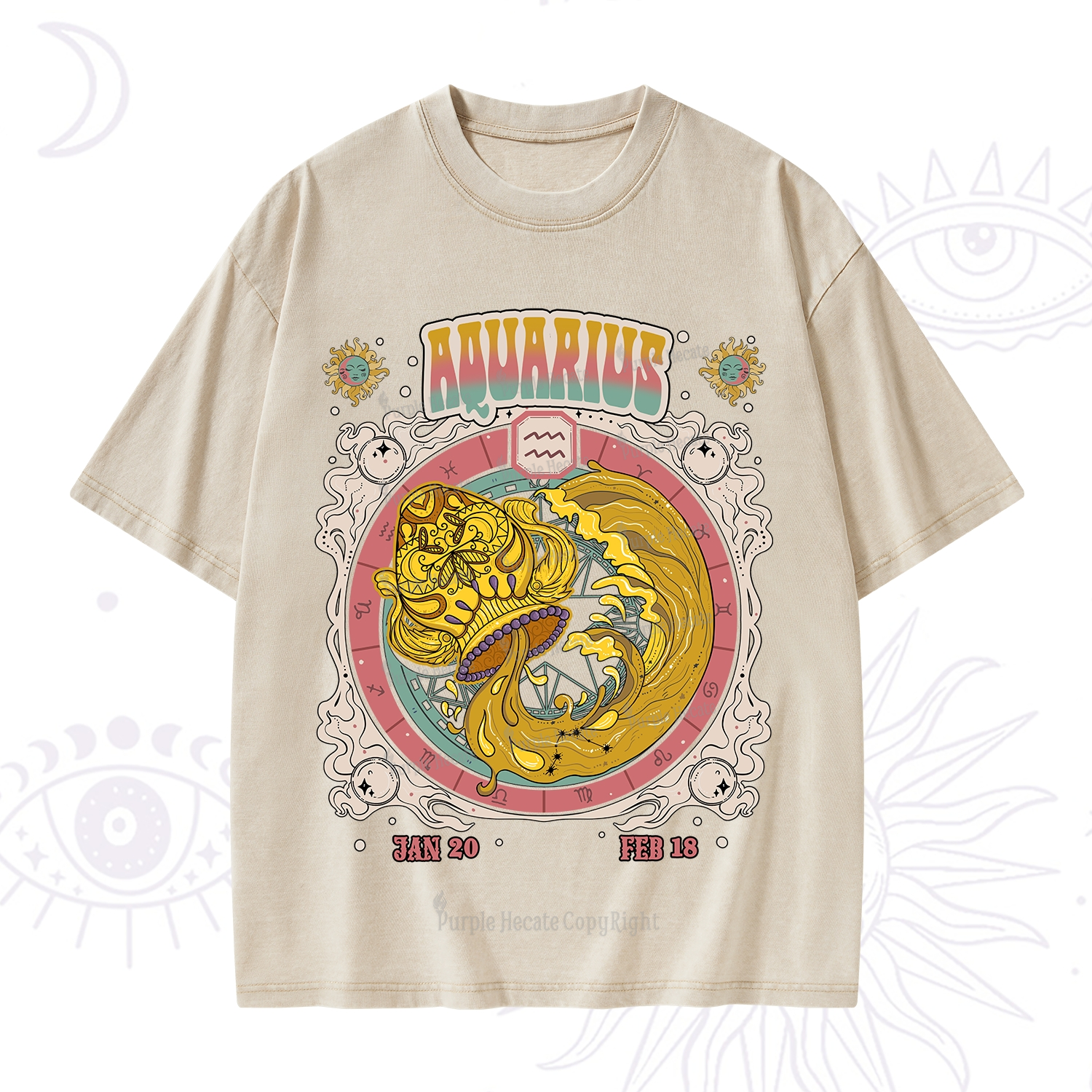 Purplehecate Aquarius Cosmic Zodiac Washed T-Shirt