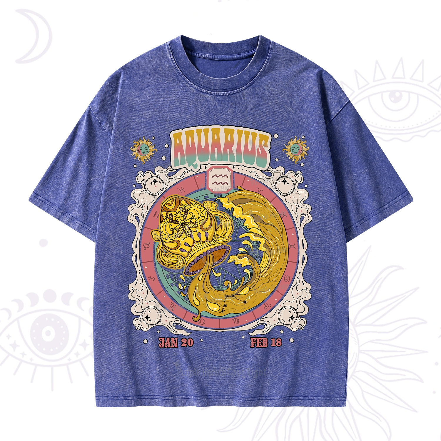 Purplehecate Aquarius Cosmic Zodiac Washed T-Shirt