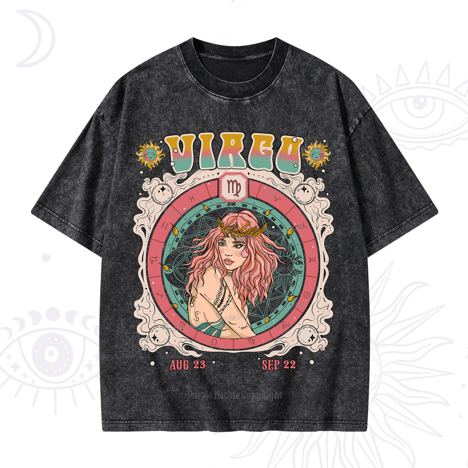 Purplehecate Virgo Cosmic Zodiac Washed T-Shirt