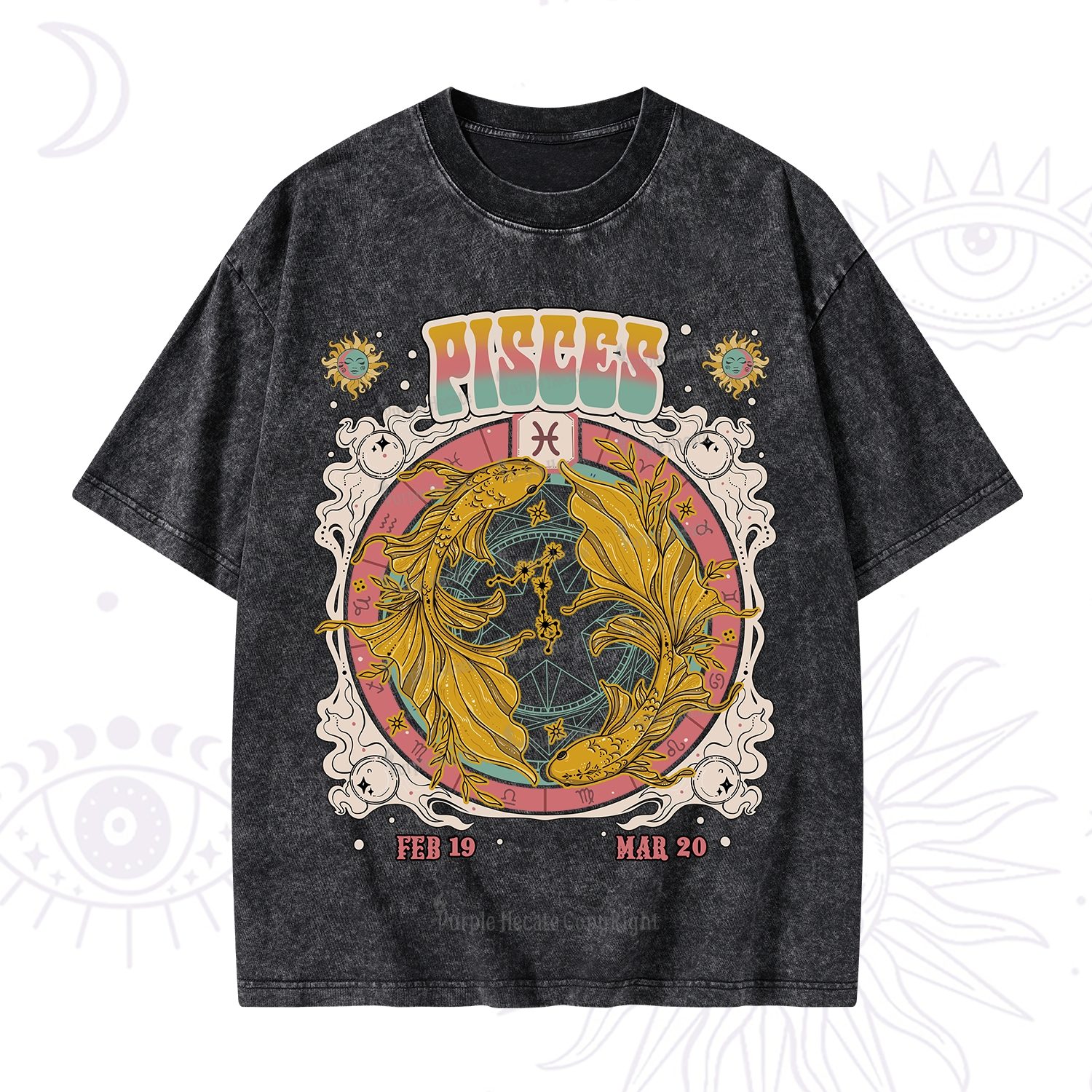 Purplehecate Pisces Cosmic Zodiac Washed T-Shirt