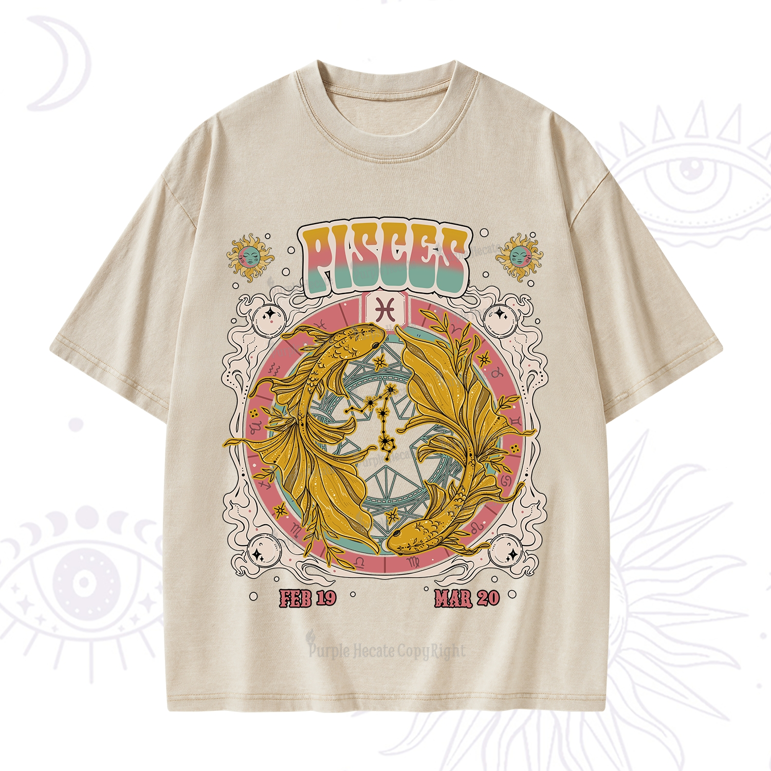 Purplehecate Pisces Cosmic Zodiac Washed T-Shirt