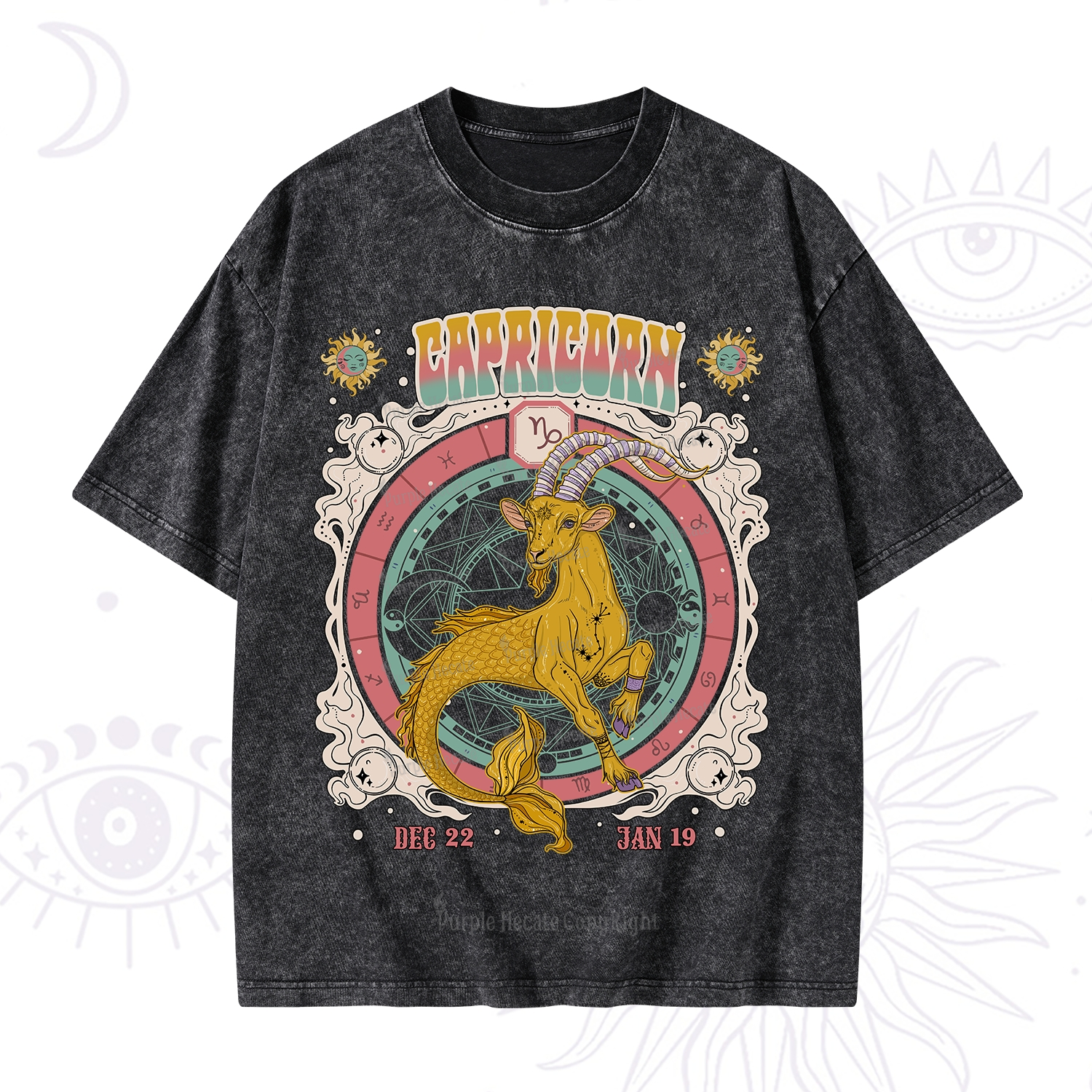 Purplehecate Capricorn Cosmic Zodiac Washed T-Shirt