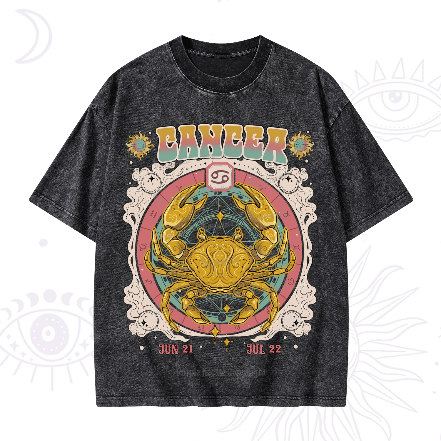 Purplehecate Cancer Cosmic Zodiac Washed T-Shirt