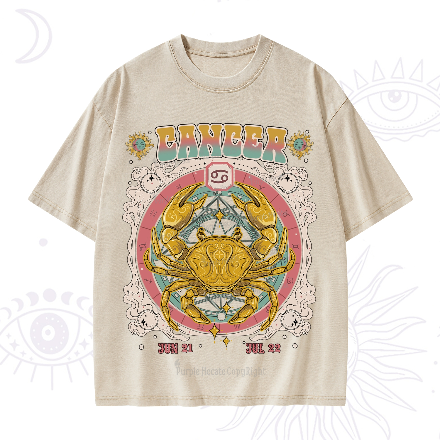 Purplehecate Cancer Cosmic Zodiac Washed T-Shirt