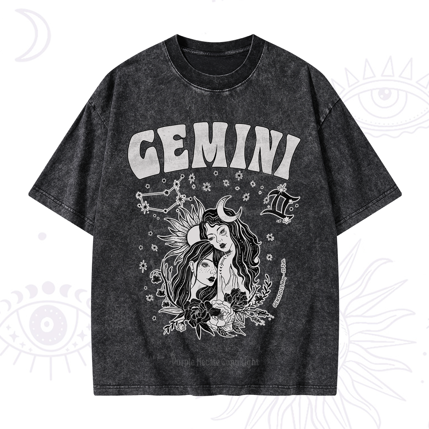 Purplehecate Gemini Zodiac Glyphs  Washed T-Shirt