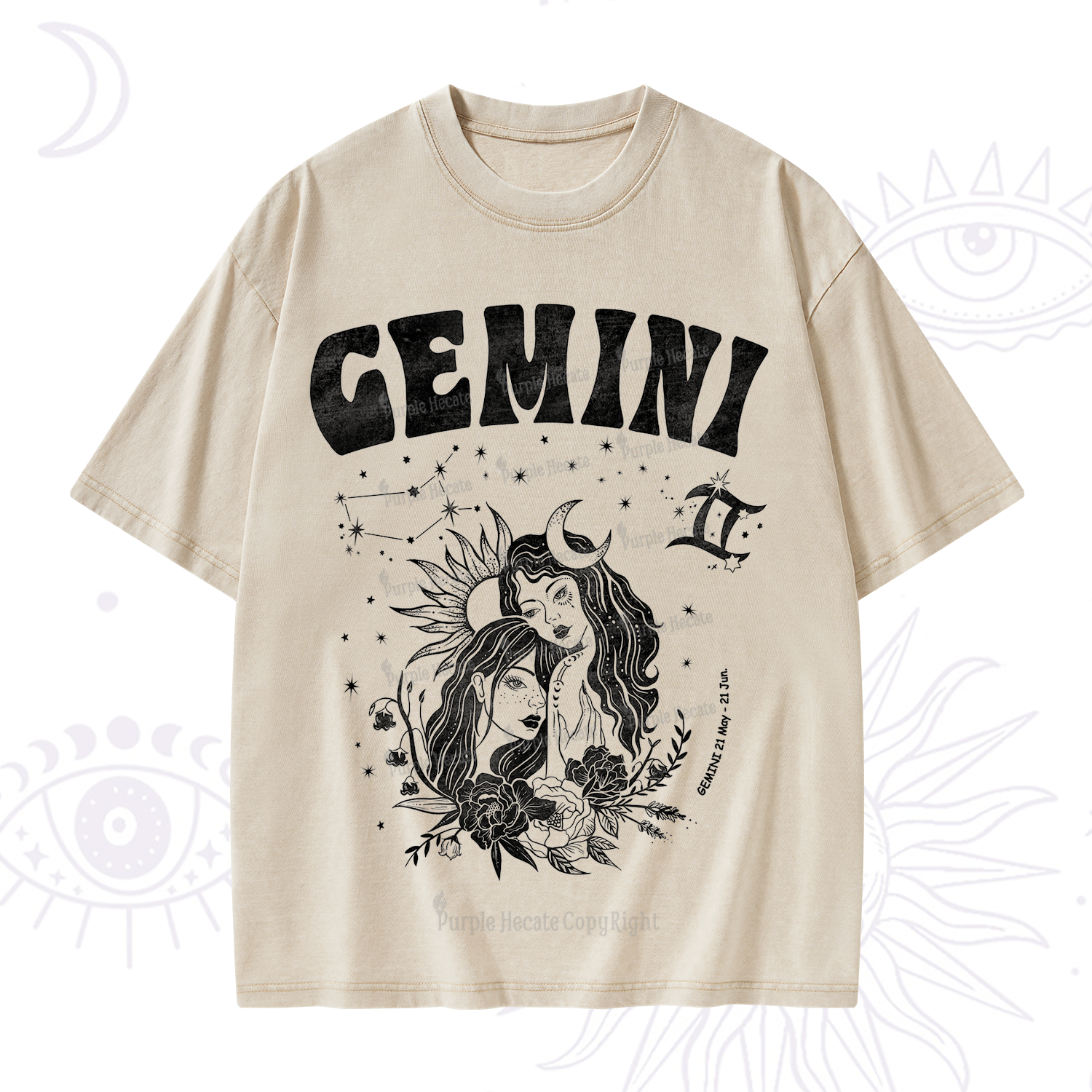 Purplehecate Gemini Zodiac Glyphs  Washed T-Shirt