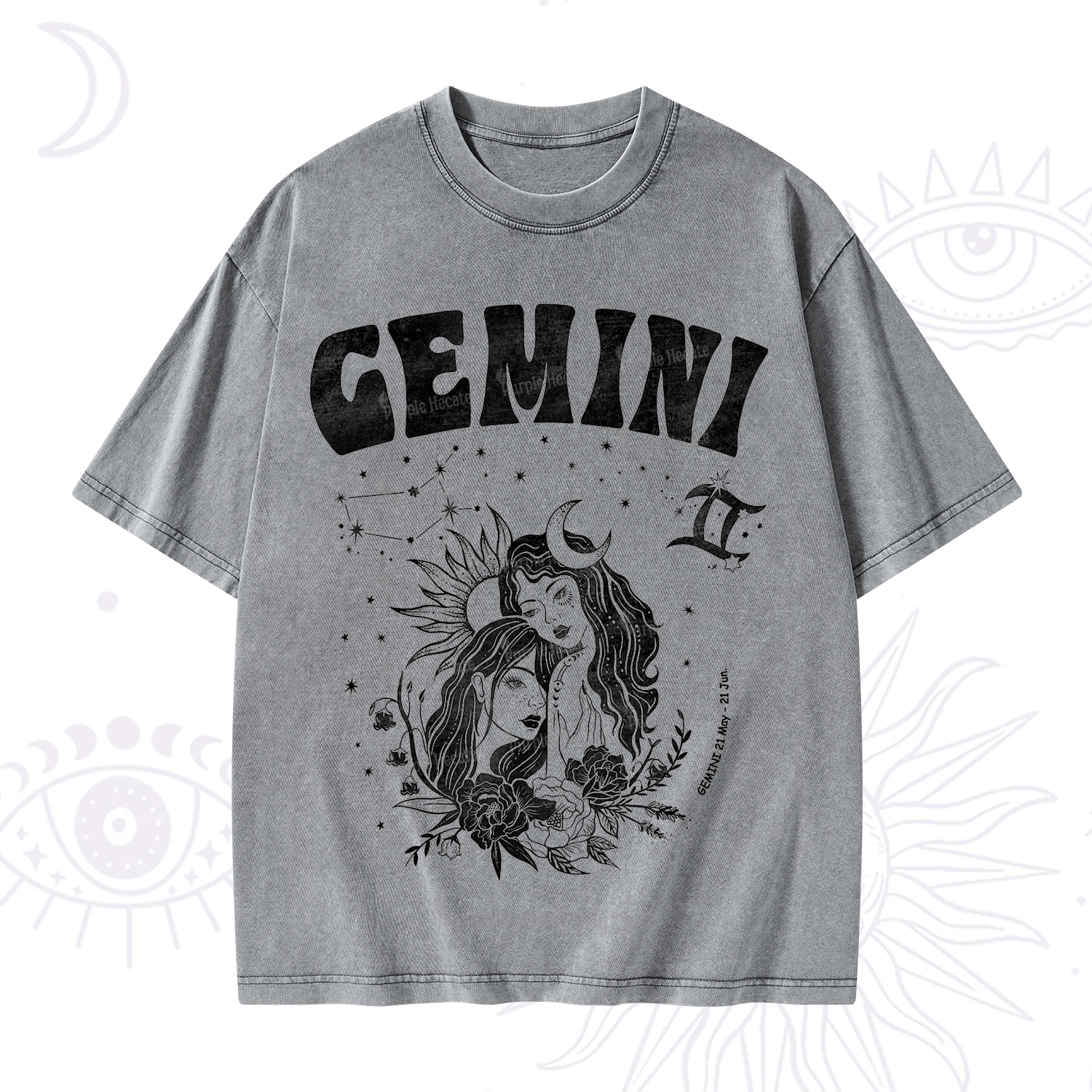 Purplehecate Gemini Zodiac Glyphs  Washed T-Shirt