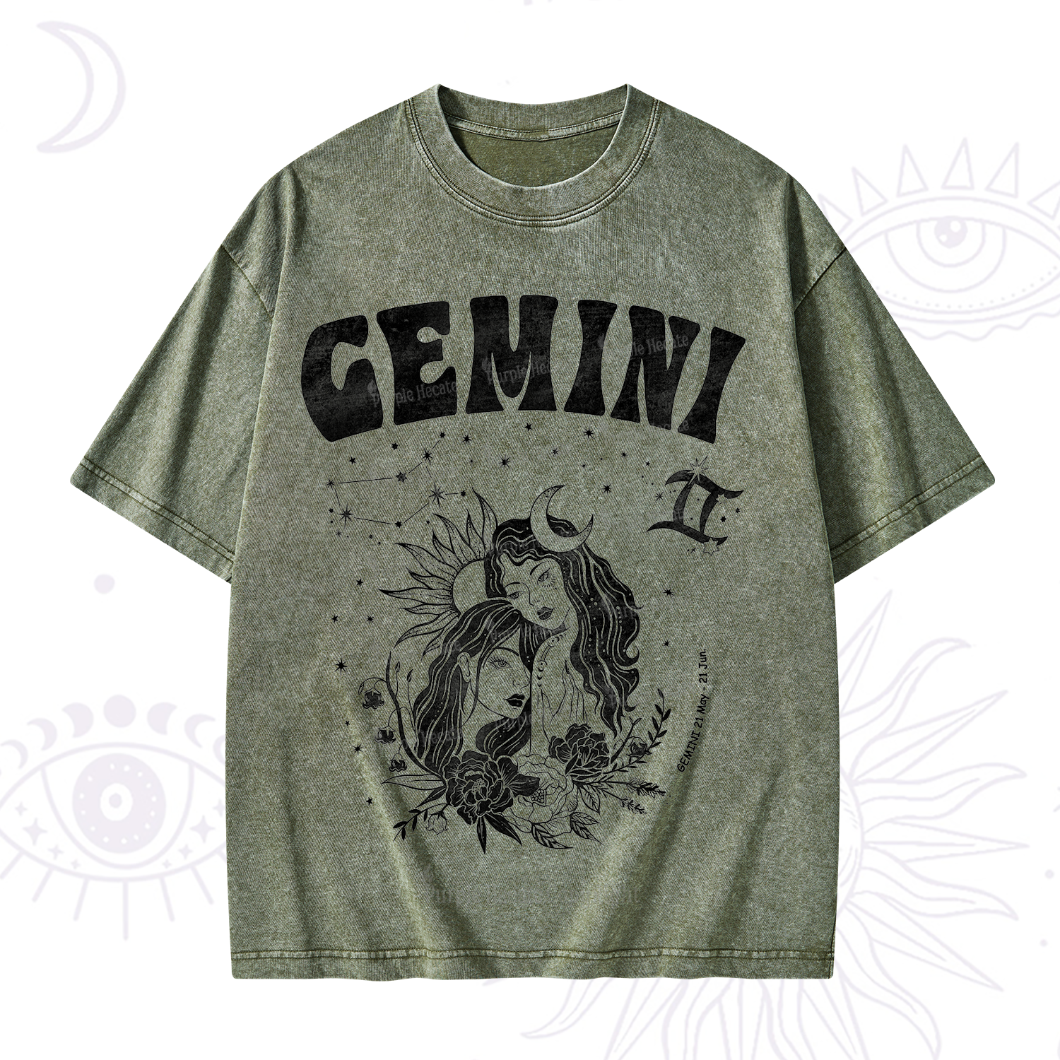 Purplehecate Gemini Zodiac Glyphs  Washed T-Shirt
