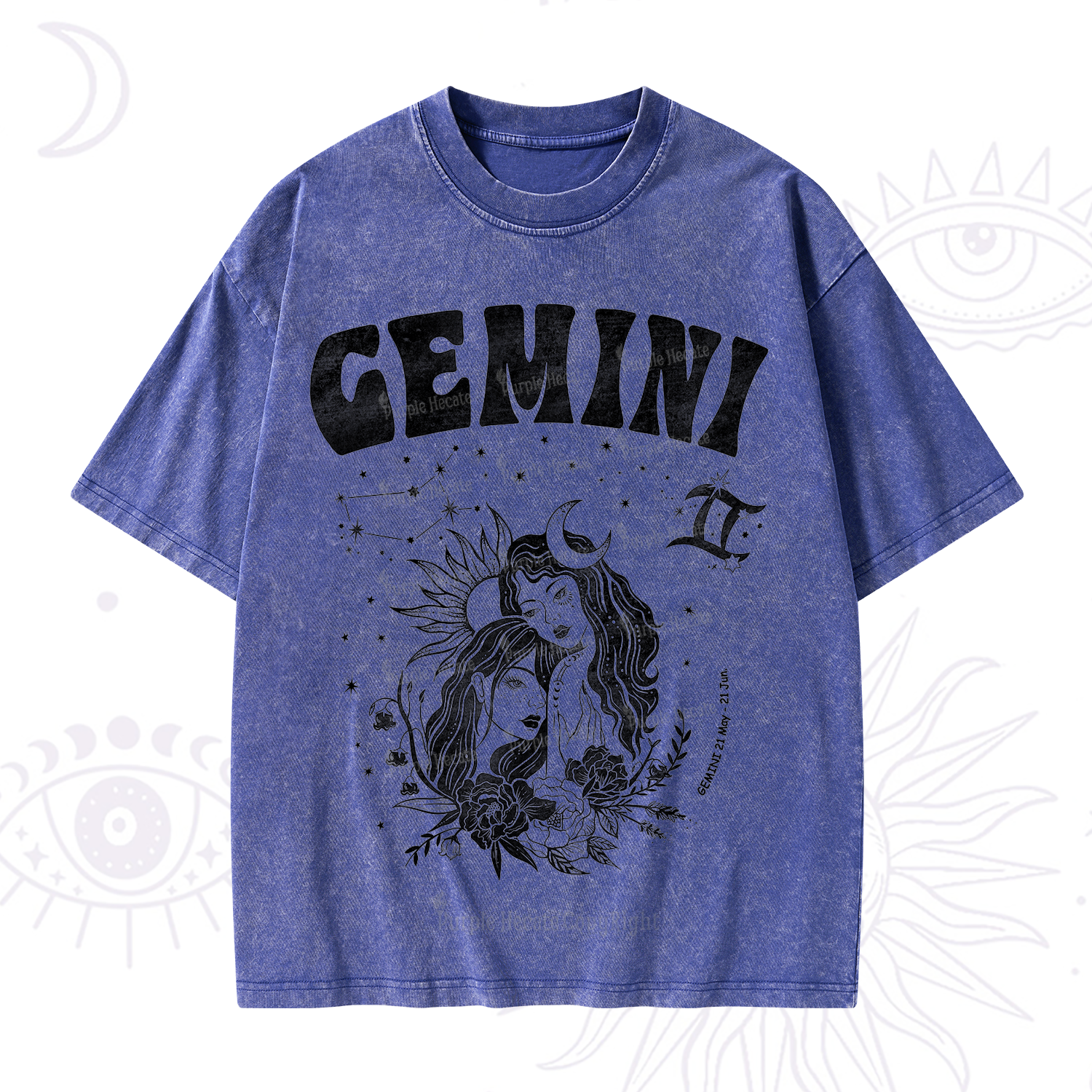 Purplehecate Gemini Zodiac Glyphs  Washed T-Shirt
