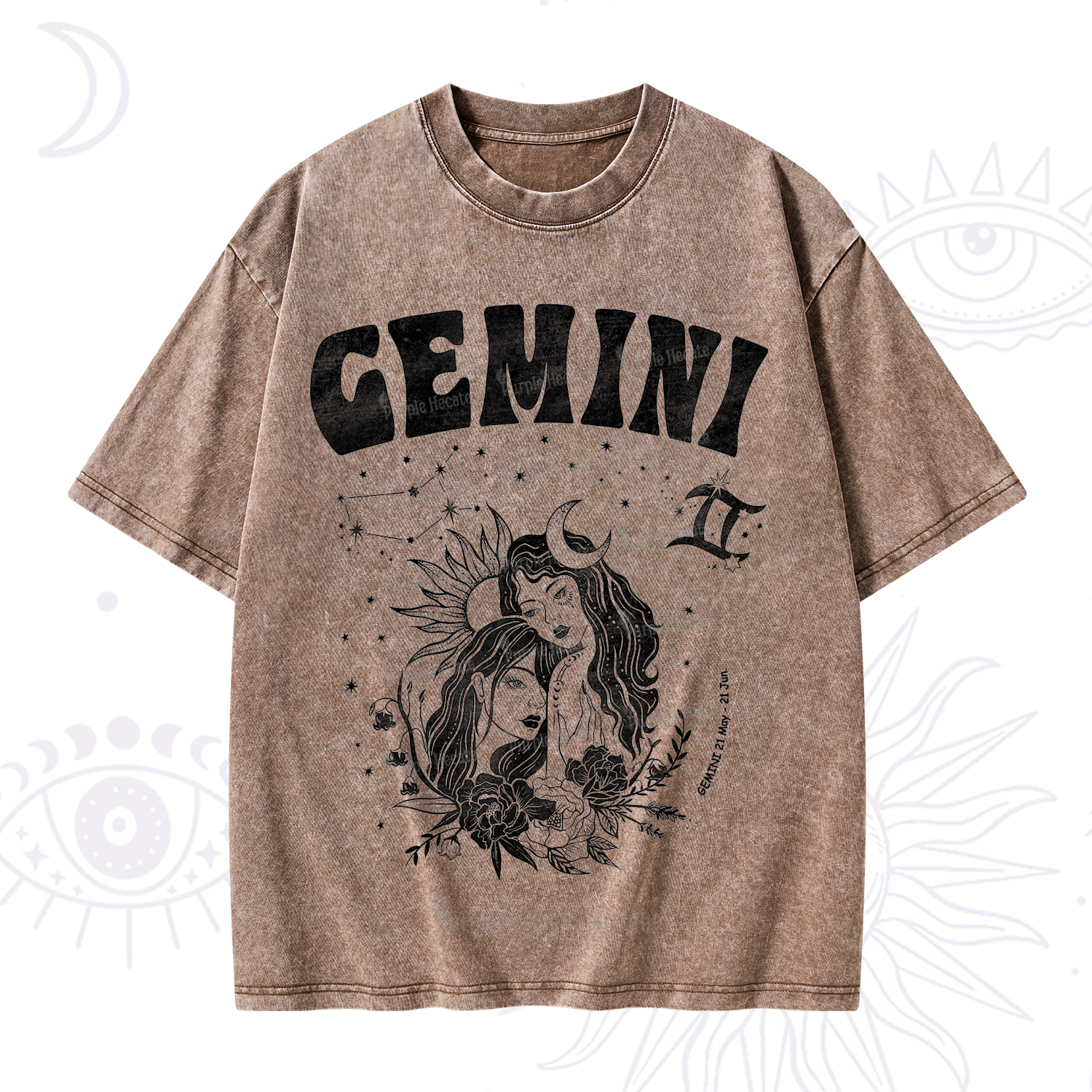 Purplehecate Gemini Zodiac Glyphs  Washed T-Shirt