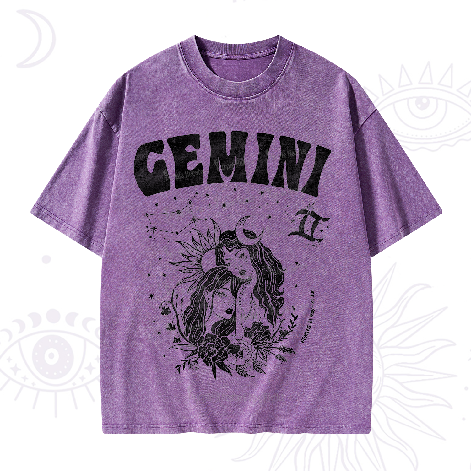 Purplehecate Gemini Zodiac Glyphs  Washed T-Shirt