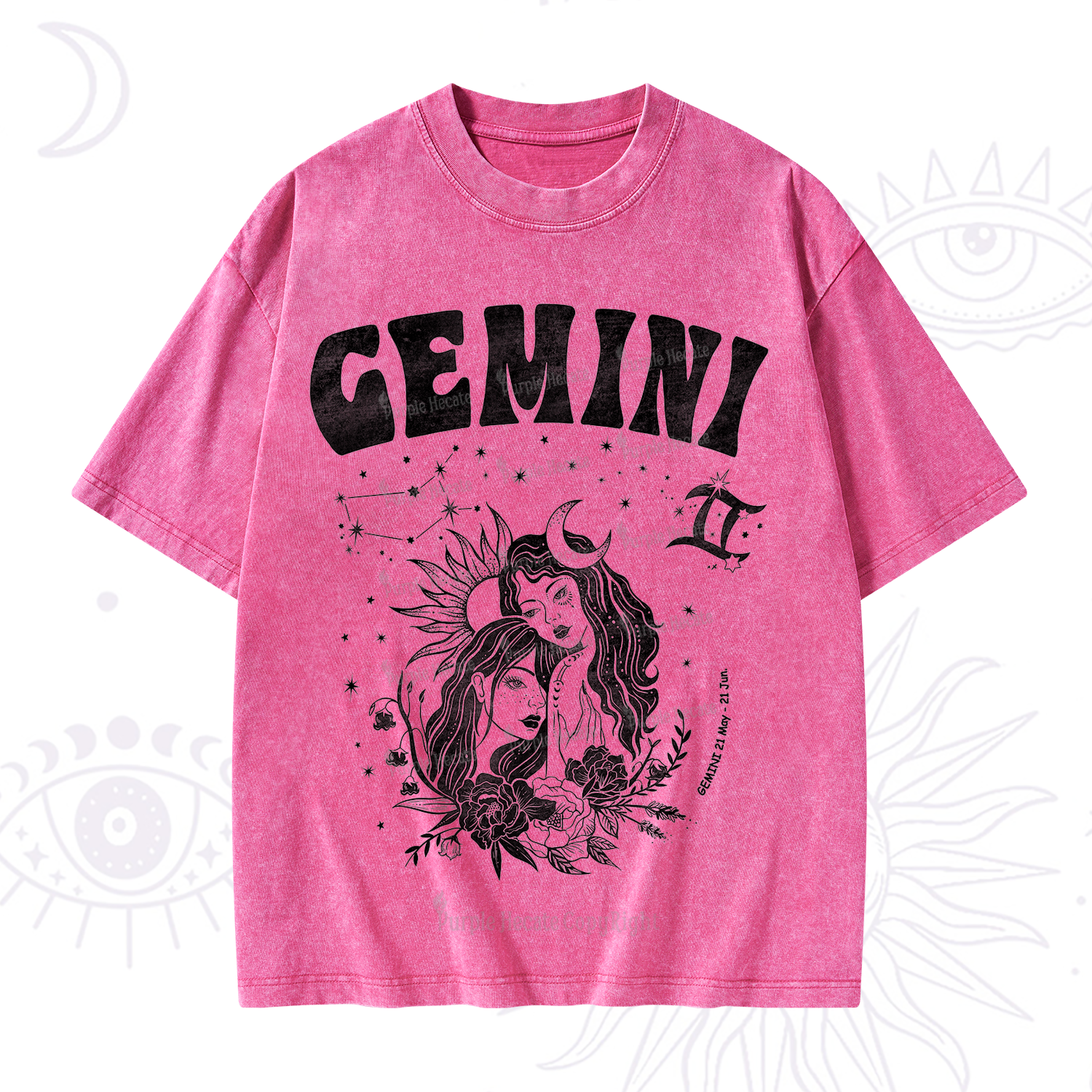 Purplehecate Gemini Zodiac Glyphs  Washed T-Shirt