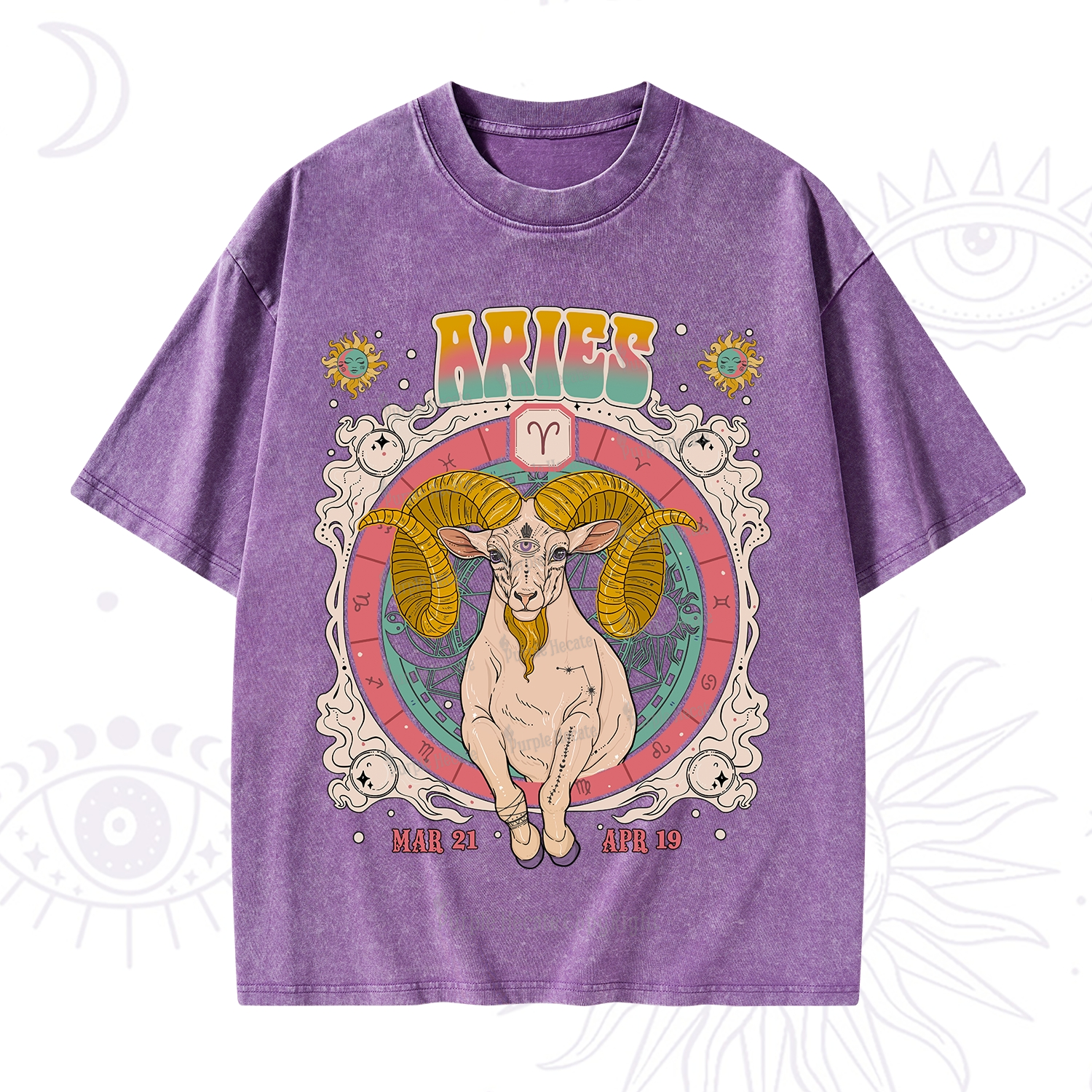 Purplehecate Aries Cosmic Zodiac Washed T-Shirt