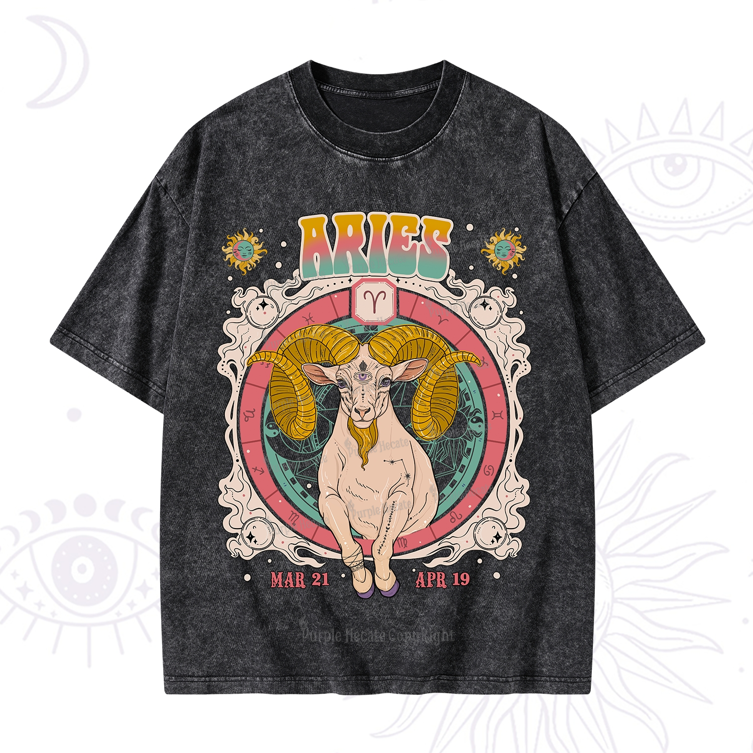 Purplehecate Aries Cosmic Zodiac Washed T-Shirt