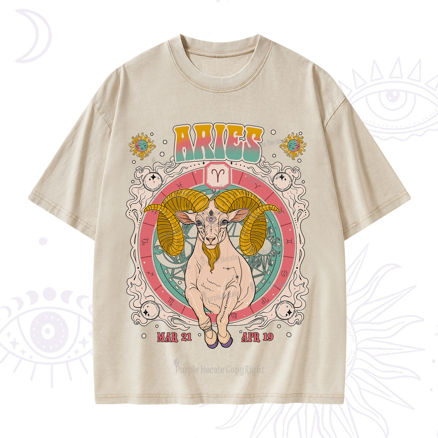 Purplehecate Aries Cosmic Zodiac Washed T-Shirt