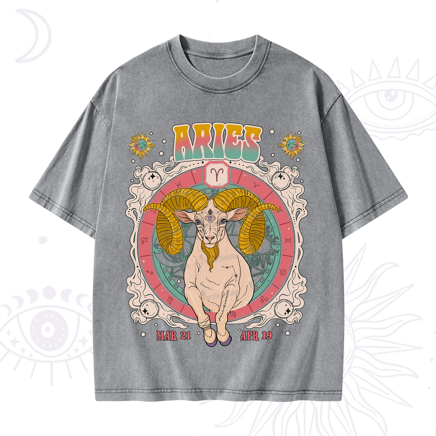 Purplehecate Aries Cosmic Zodiac Washed T-Shirt