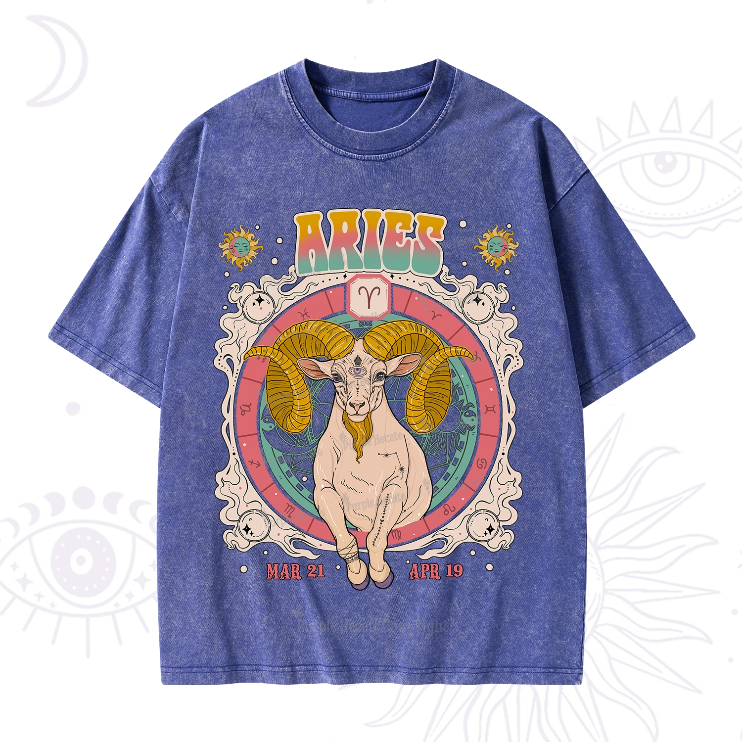 Purplehecate Aries Cosmic Zodiac Washed T-Shirt