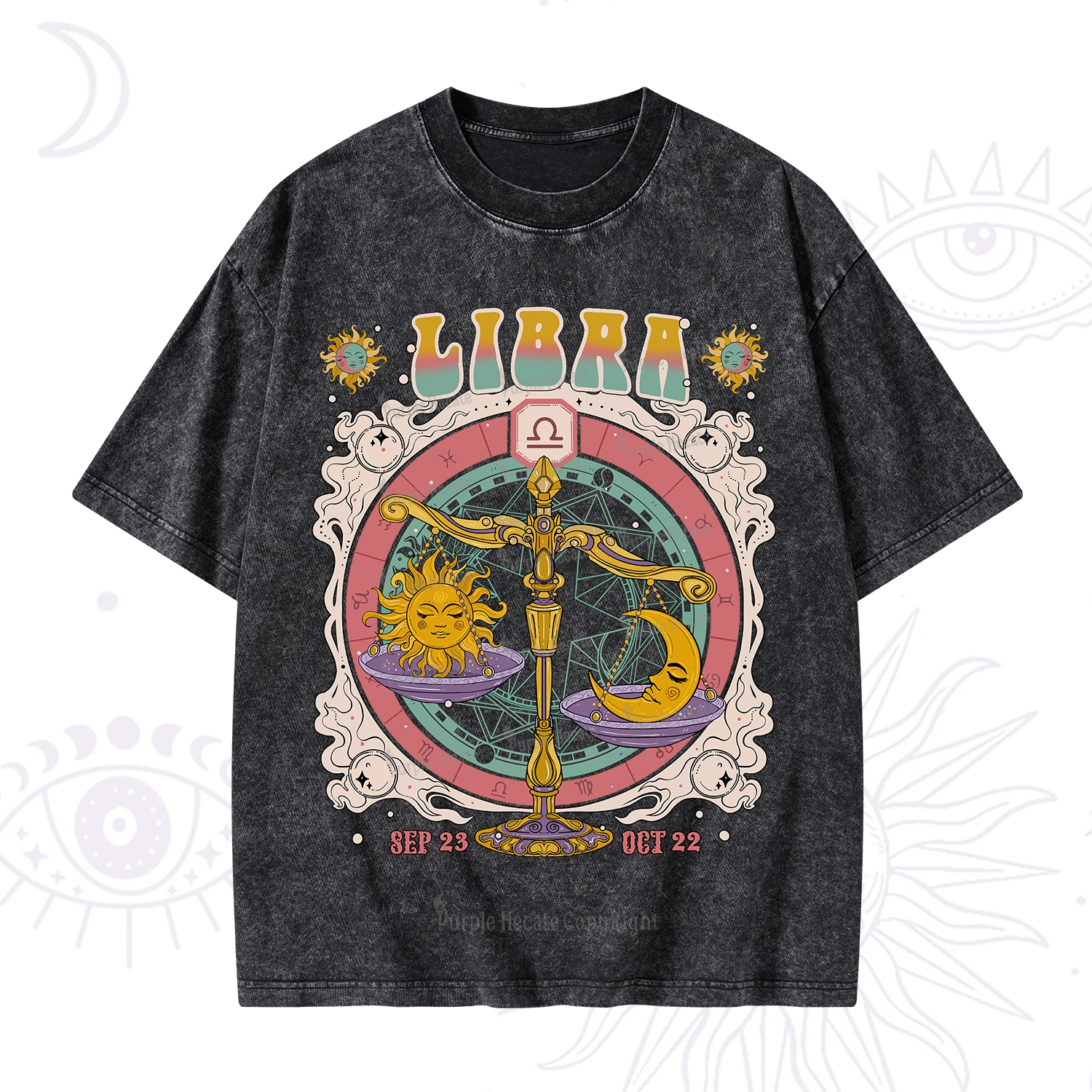Purplehecate Libra Cosmic Zodiac Washed T-Shirt