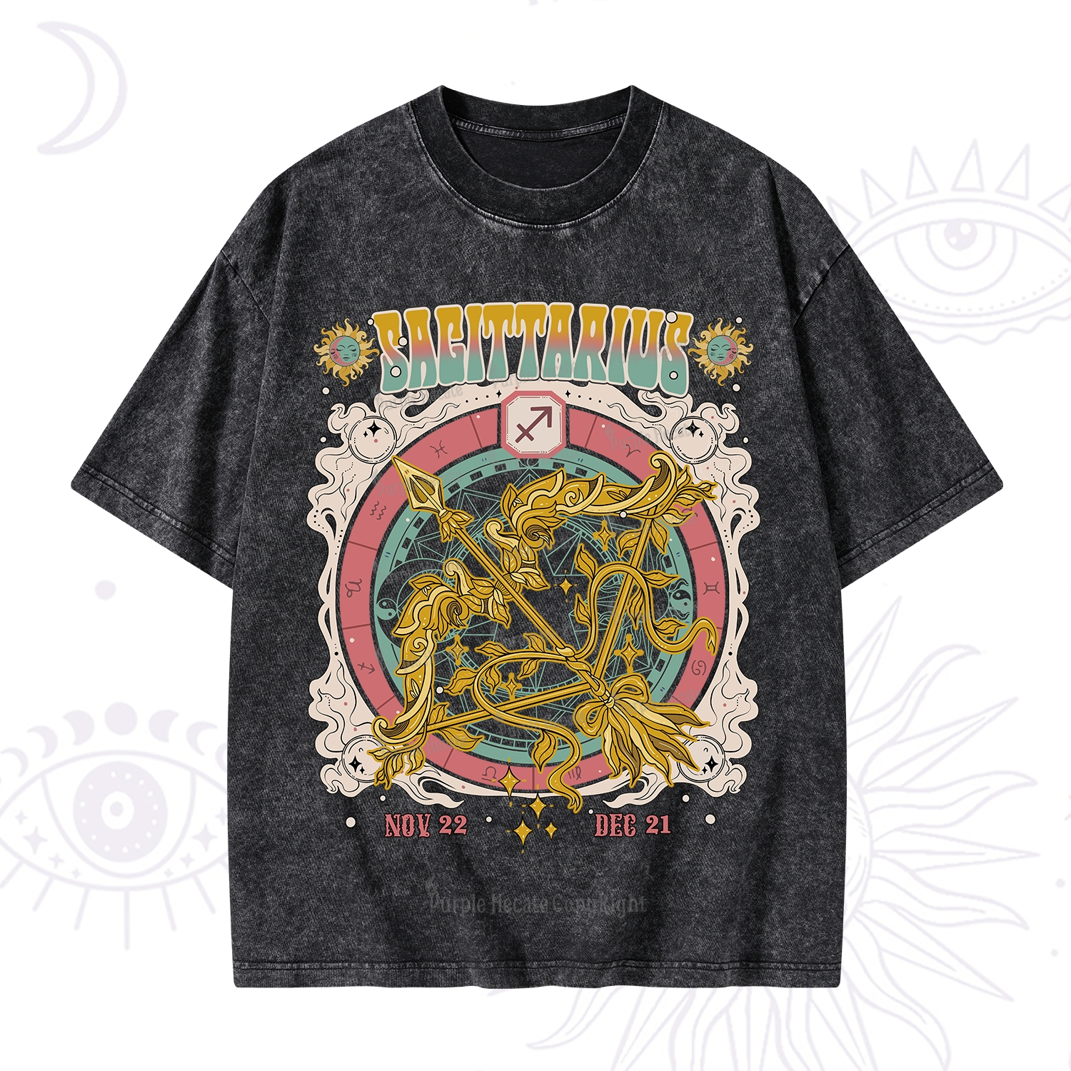 Purplehecate Sagittarius Cosmic Zodiac Washed T-Shirt