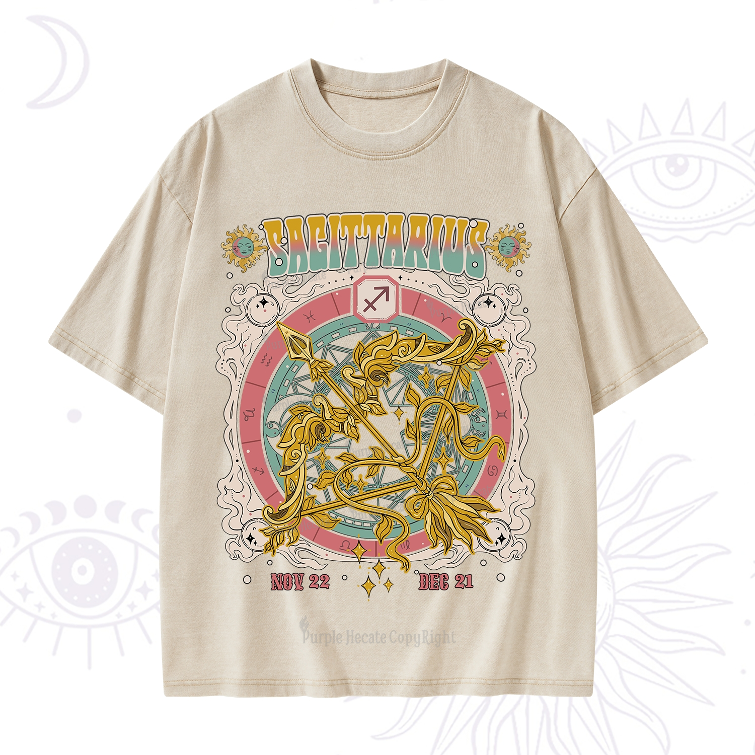 Purplehecate Sagittarius Cosmic Zodiac Washed T-Shirt